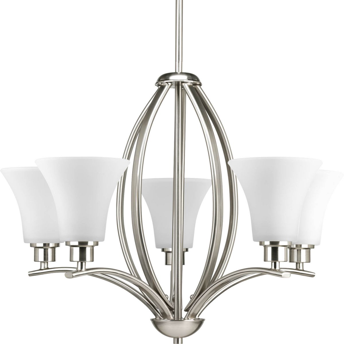 PROGRESS LIGHTING P4490-09 Brushed Nickel Joy Collection Five-Light Brushed Nickel Etched White Inside Glass Traditional Chandelier Light
