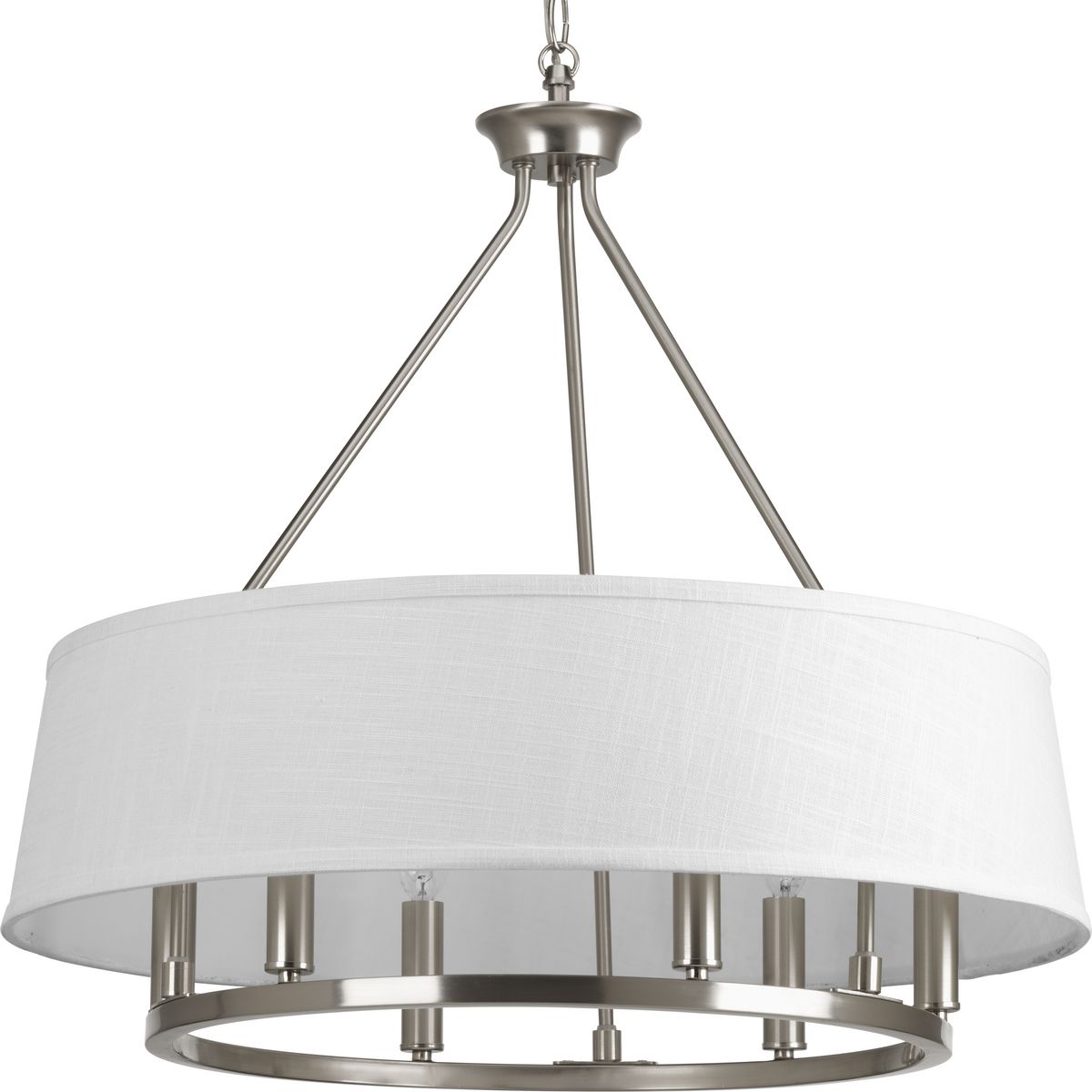 PROGRESS LIGHTING P4618-09 Brushed Nickel Cherish Collection 24" Six-Light Brushed Nickel Coastal Chandelier Light with Summer Linen Shade