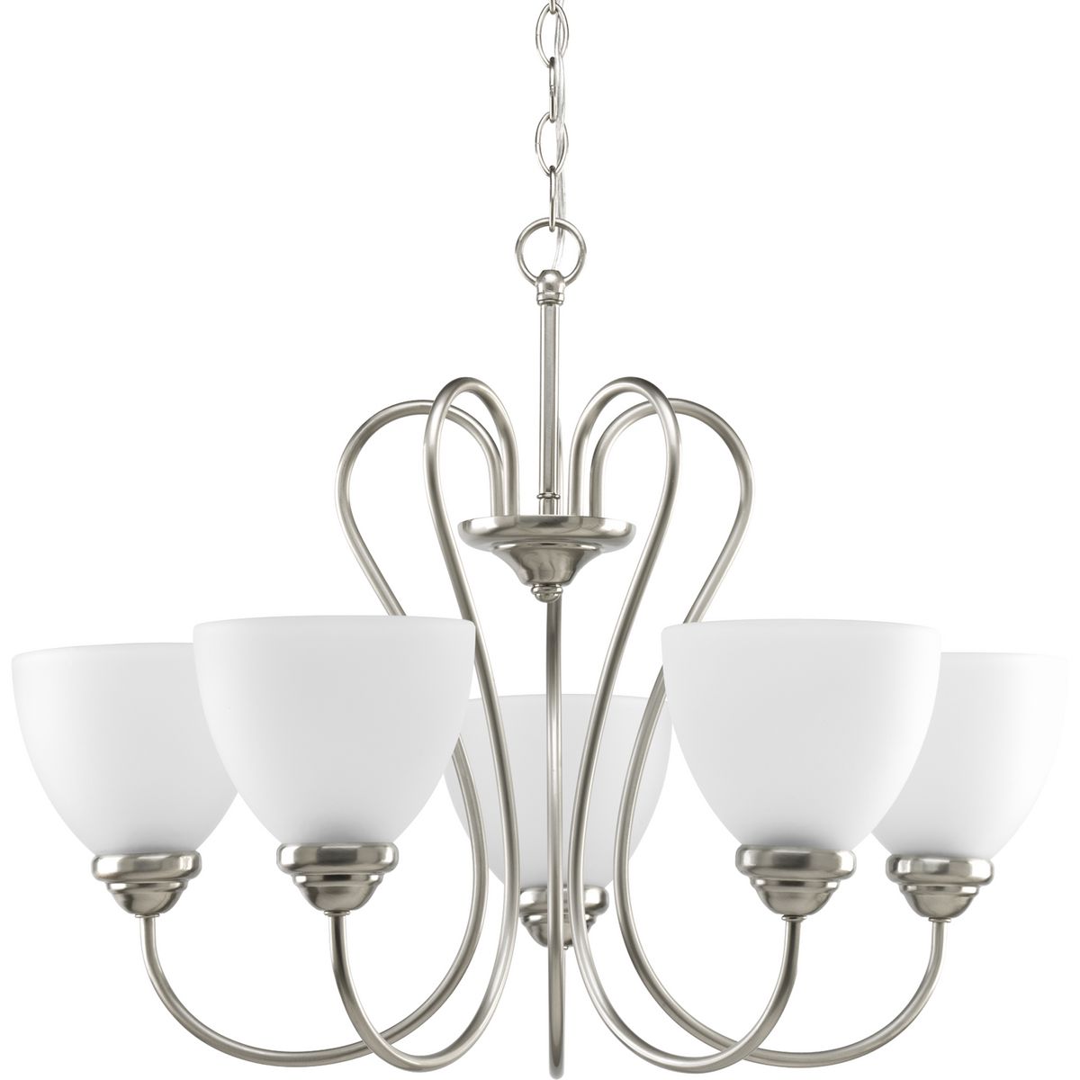 PROGRESS LIGHTING P4666-09 Brushed Nickel Heart Collection Five-Light Brushed Nickel Etched Glass Farmhouse Chandelier Light