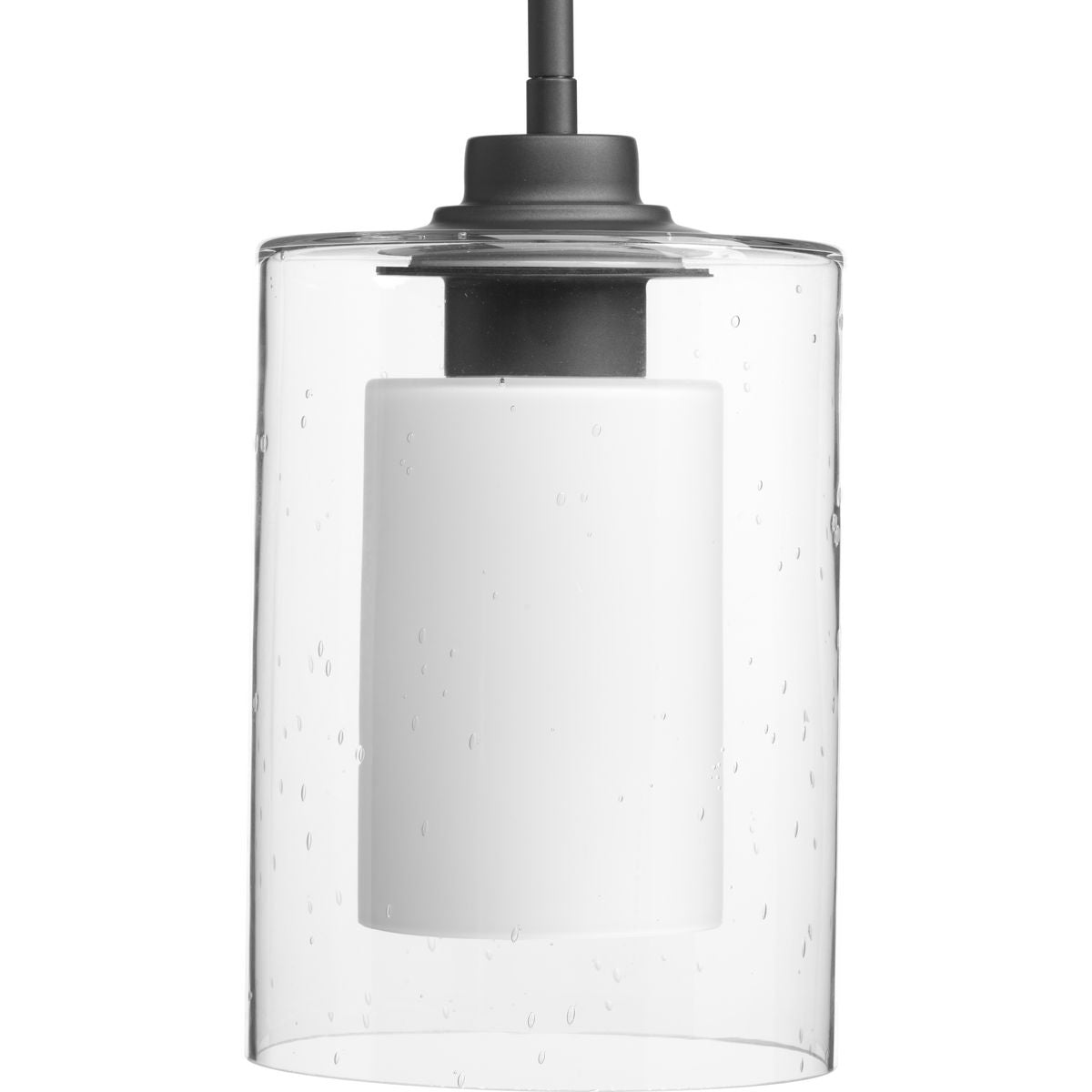 PROGRESS LIGHTING P500018-143 Graphite Double Glass One-Light Graphite Etched White Inside/Seeded Glass Outside Glass Farmhouse Pendant Light