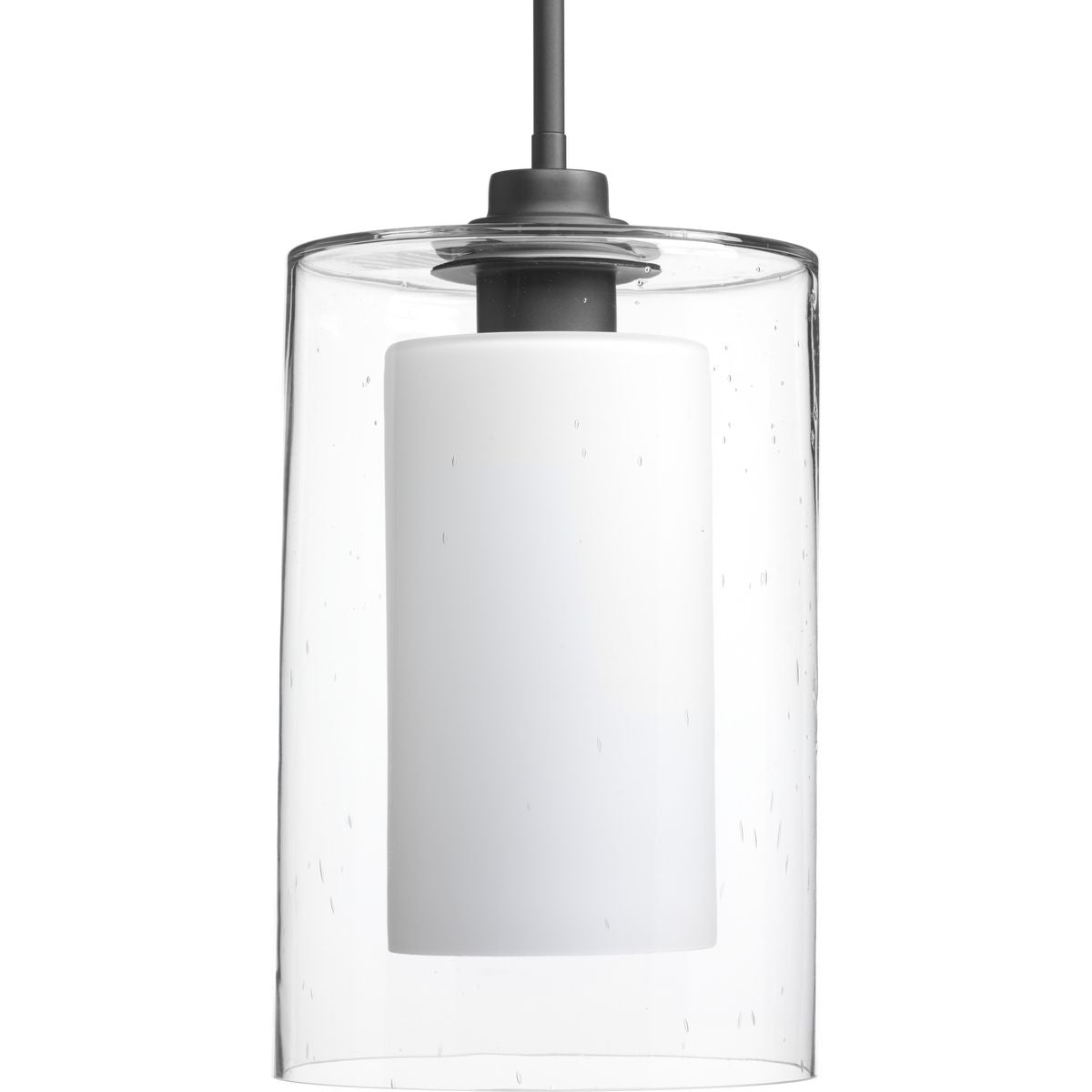 PROGRESS LIGHTING P500019-143 Graphite Double Glass One-Light Graphite Etched White Inside/Seeded Glass Outside Glass Farmhouse Pendant Light