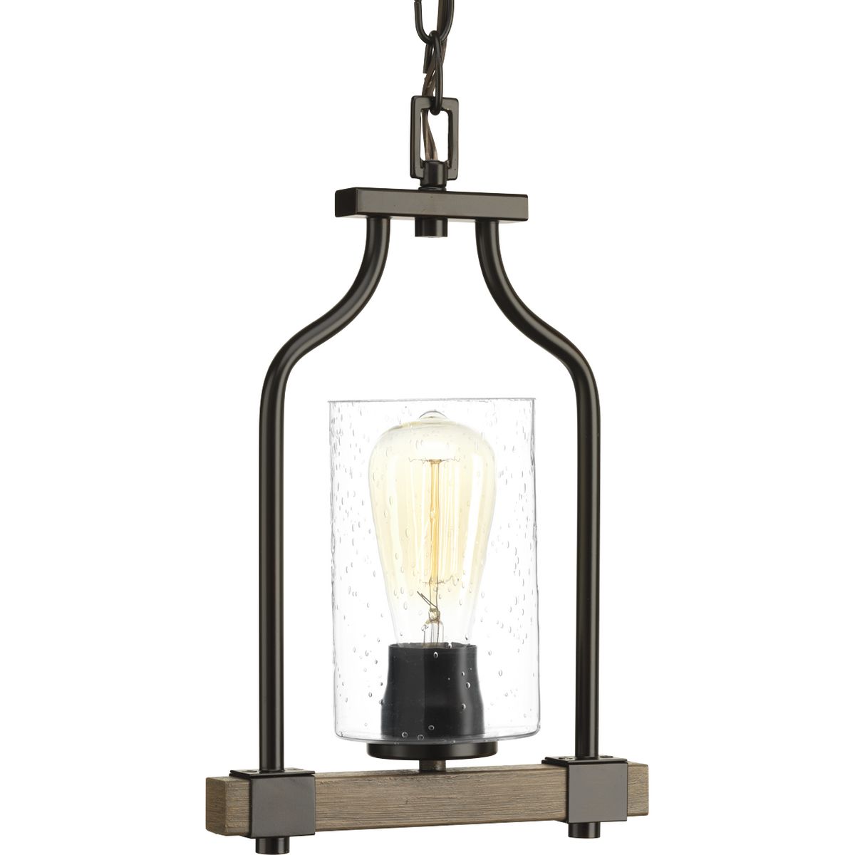 PROGRESS LIGHTING P500056-020 Antique Bronze Barnes Mill Collection One-Light Antique Bronze Clear Seeded Glass Farmhouse Mini-Pendant Light