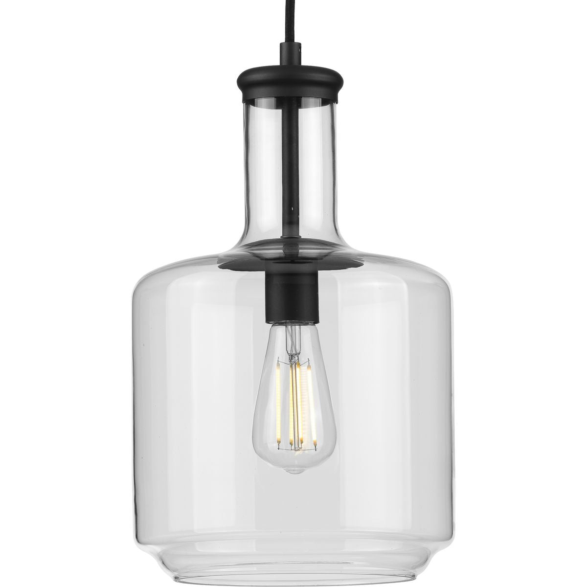 PROGRESS LIGHTING P500230-031 Matte Black Latrobe Collection One-Light Matte Black Clear Glass Coastal Pendant Light
