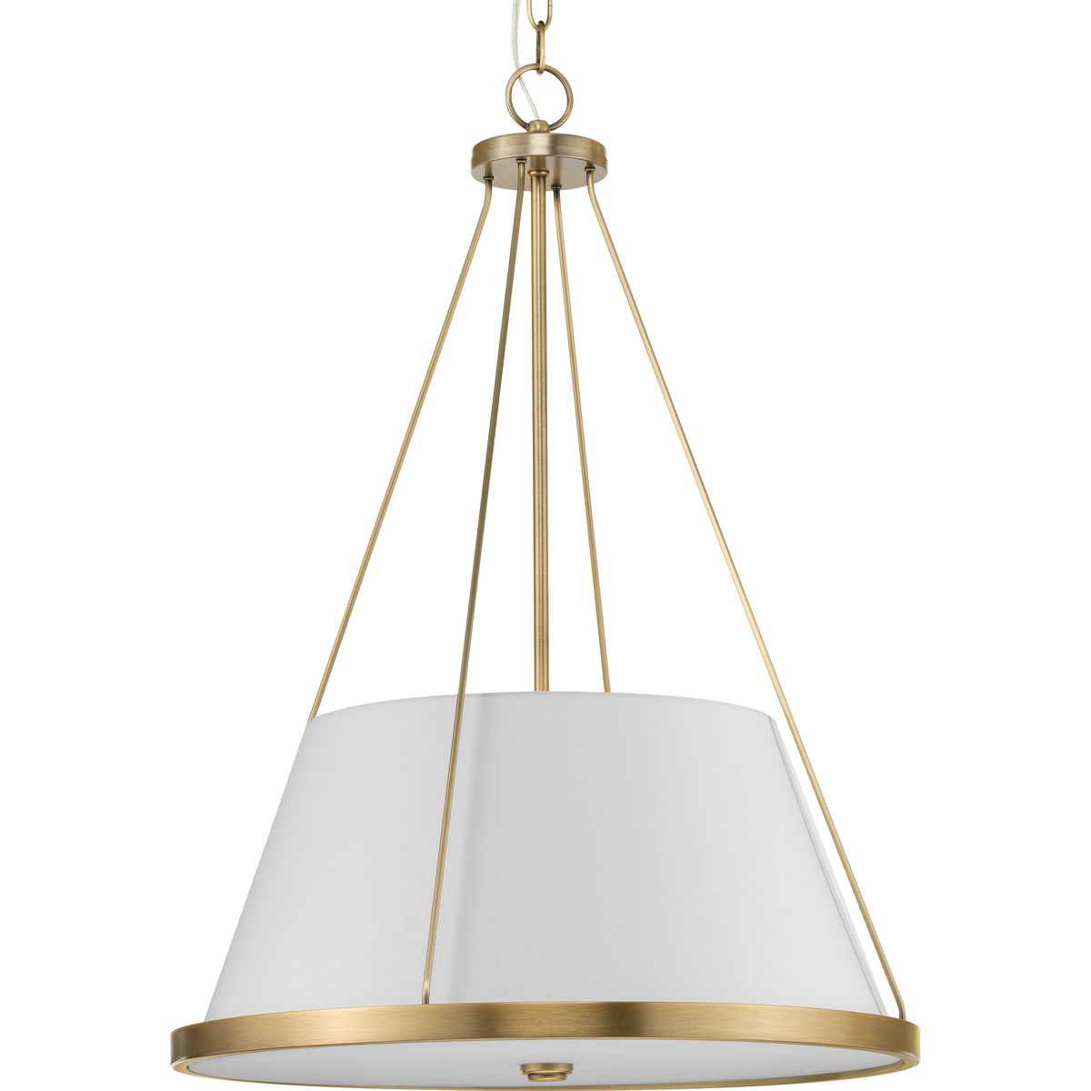 PROGRESS LIGHTING P500357-163 Vintage Brass Saffert Collection Three-Light New Traditional Vintage Brass White Linen Glass Pendant Light