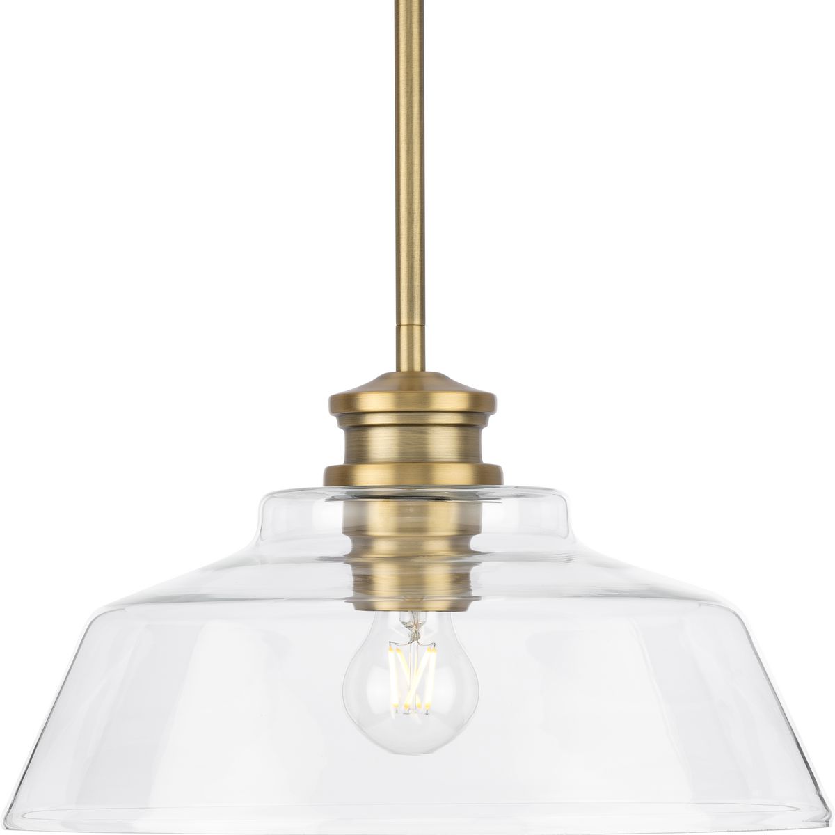 PROGRESS LIGHTING P500381-163 Vintage Brass Singleton Collection One-Light 14" Vintage Brass Farmhouse Medium Pendant Light with Clear Glass Shade