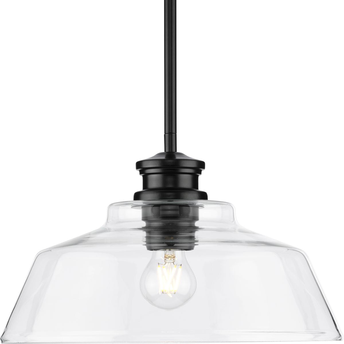 PROGRESS LIGHTING P500381-31M Matte Black Singleton Collection One-Light 14" Matte Black Farmhouse Medium Pendant Light with Clear Glass Shade
