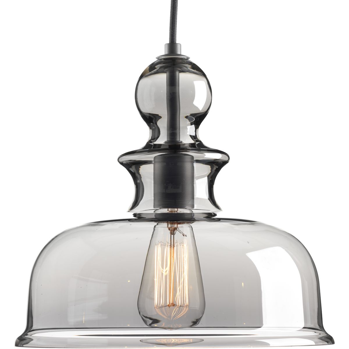 PROGRESS LIGHTING P5332-143 Graphite Staunton Collection One-Light Graphite Smoke Glass Global Pendant Light