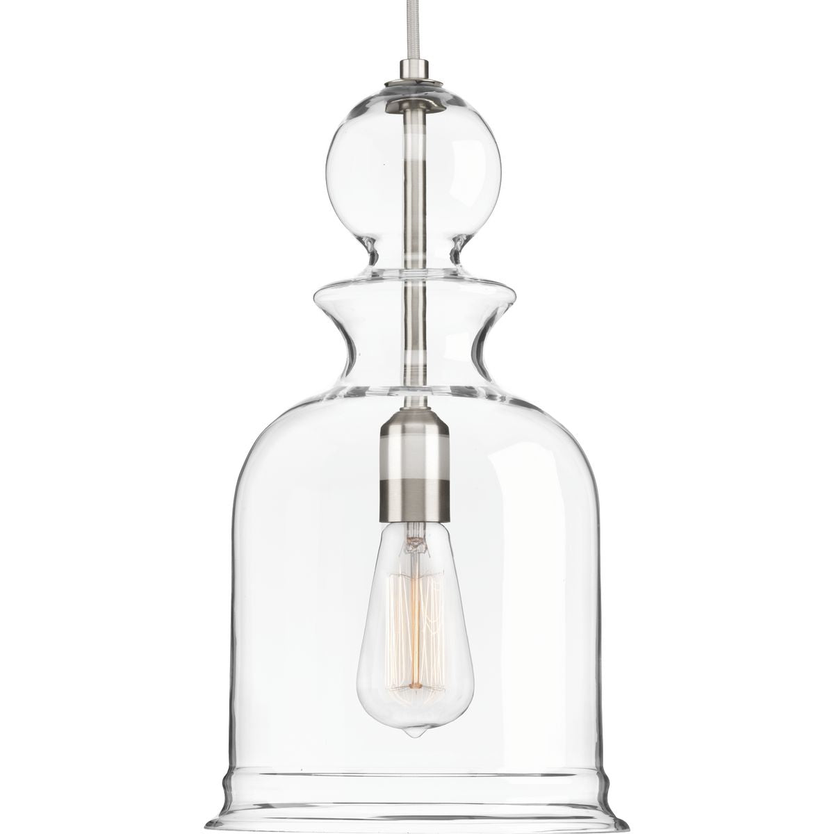 PROGRESS LIGHTING P5333-09 Brushed Nickel Staunton Collection One-Light Brushed Nickel Clear Glass Global Pendant Light