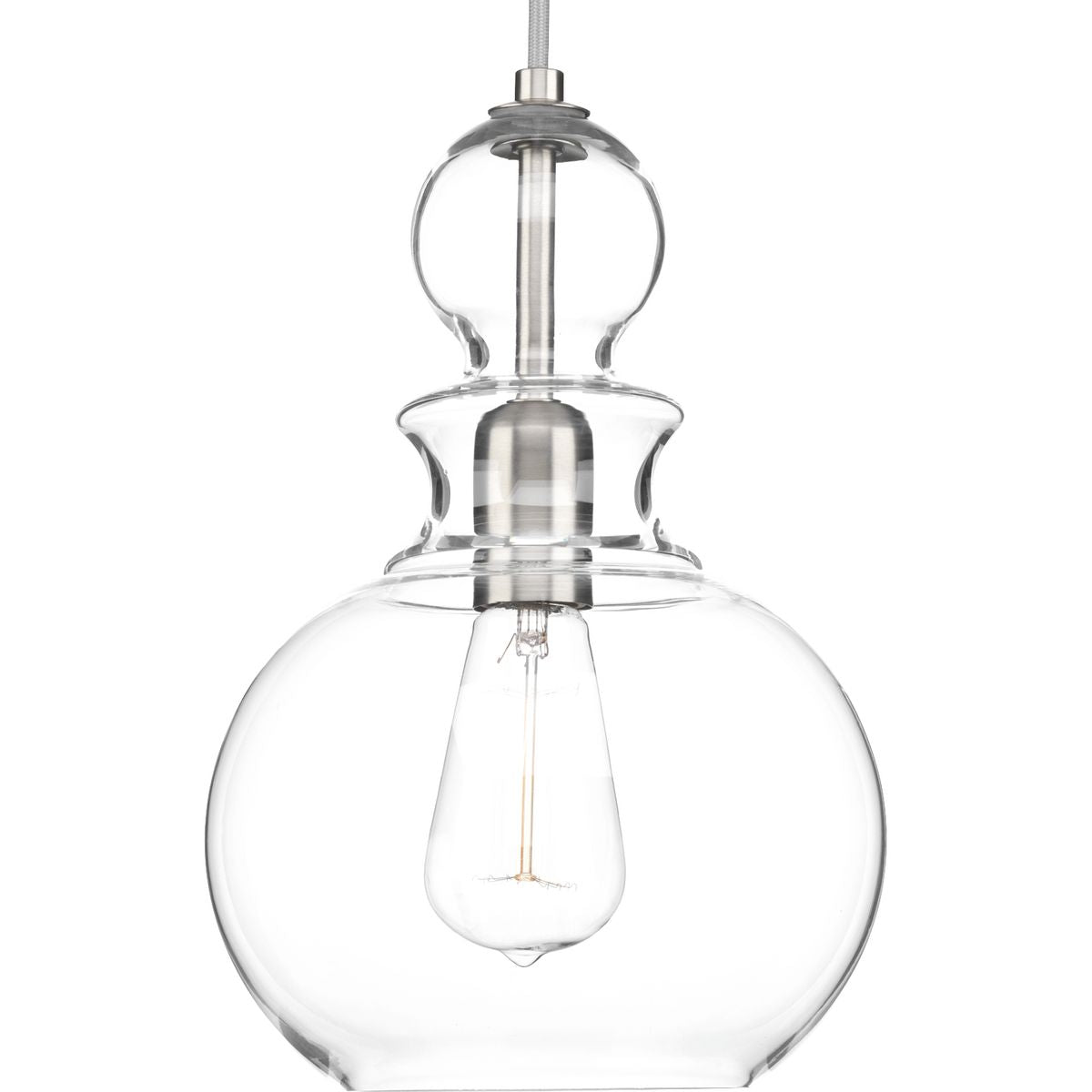 PROGRESS LIGHTING P5334-09 Brushed Nickel Staunton Collection One-Light Brushed Nickel Clear Glass Global Pendant Light