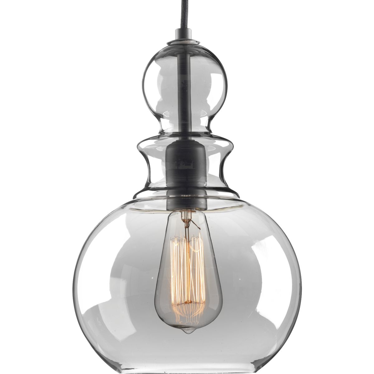 PROGRESS LIGHTING P5334-143 Graphite Staunton Collection One-Light Graphite Smoke Glass Global Pendant Light