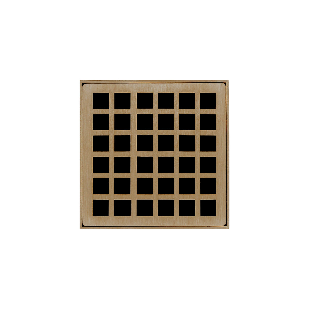 INFINITY DRAIN QD 4-2I SB QD 4 4" x 4" QD 4 Complete Kit with Squares Pattern Decorative Plate in Satin Bronze with Cast Iron Drain Body, 2" Outlet