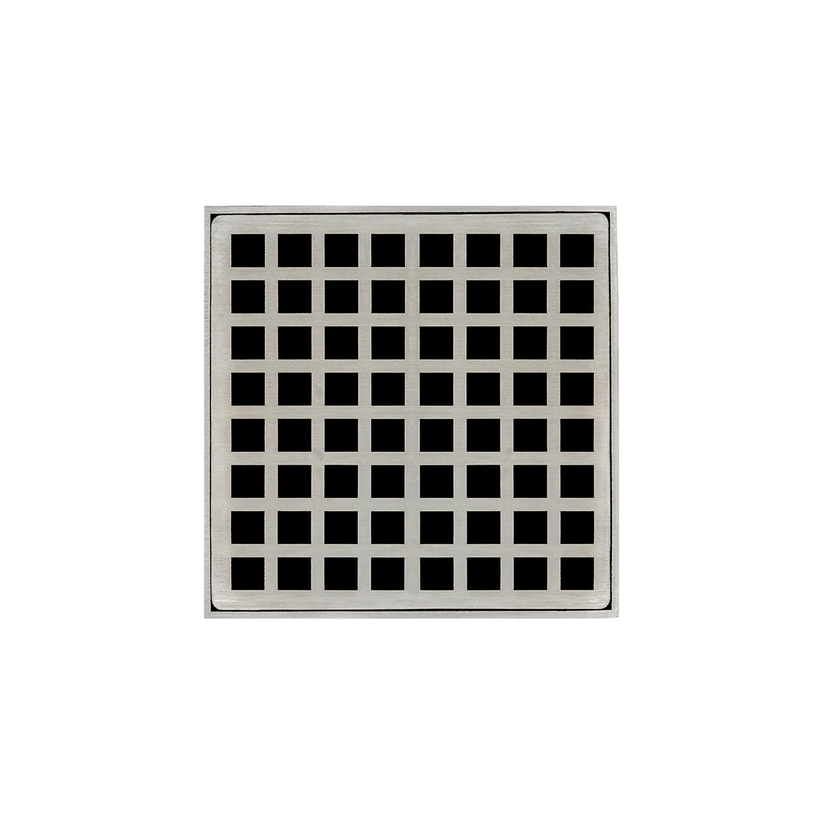 INFINITY DRAIN QD 5-2I SS QD 5 5" x 5" QD 5 Complete Kit with Squares Pattern Decorative Plate in Satin Stainless with Cast Iron Drain Body, 2" Outlet