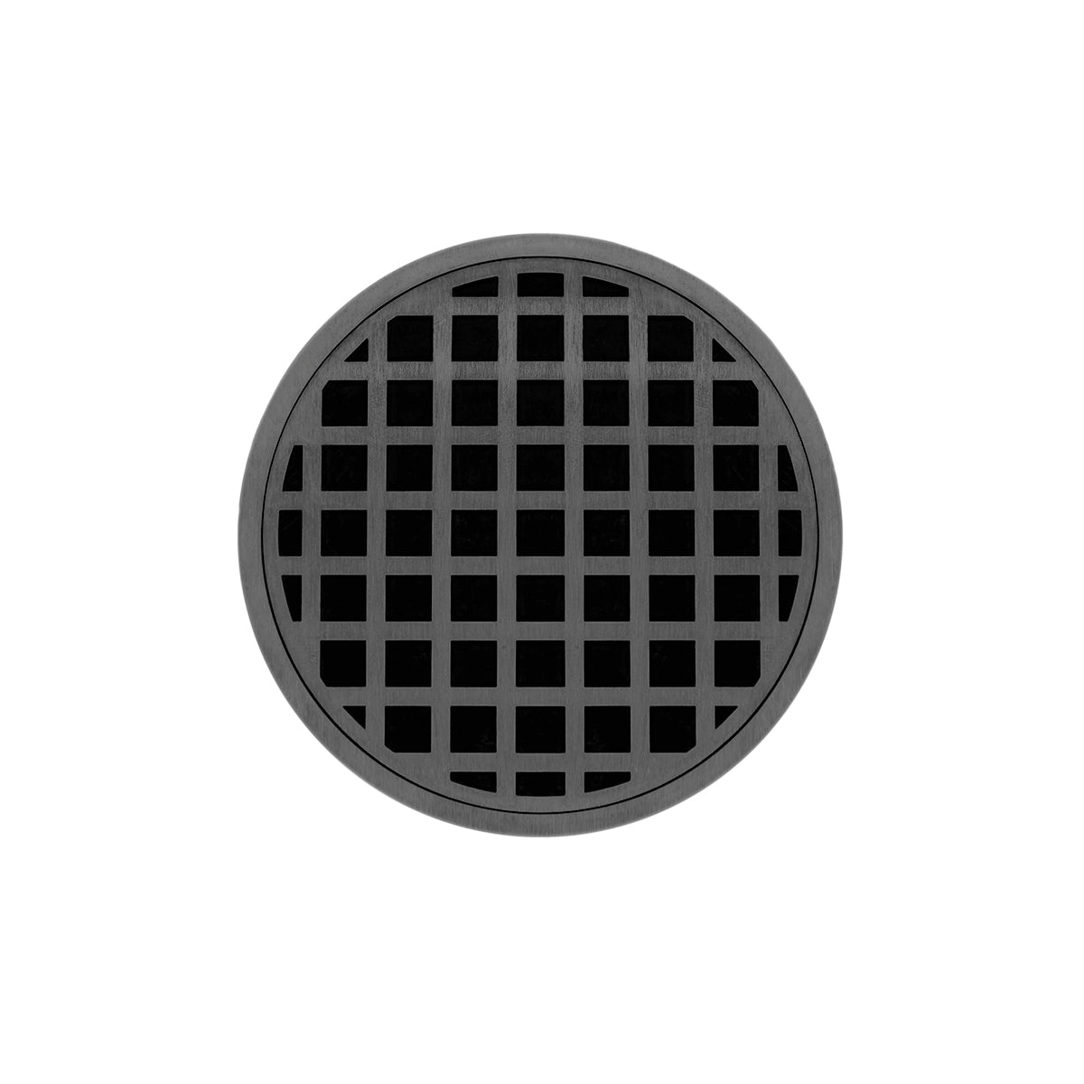 INFINITY DRAIN RQD 5-2I GM RQD 5 5" Round RQD 5 Complete Kit with Squares Pattern Decorative Plate in Gunmetal with Cast Iron Drain Body, 2" Outlet