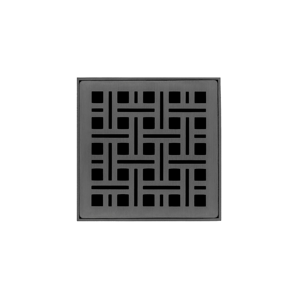 INFINITY DRAIN VD 4-2I GM VD 4 4" x 4" VD 4 Complete Kit with Weave Pattern Decorative Plate in Gunmetal with Cast Iron Drain Body, 2" Outlet