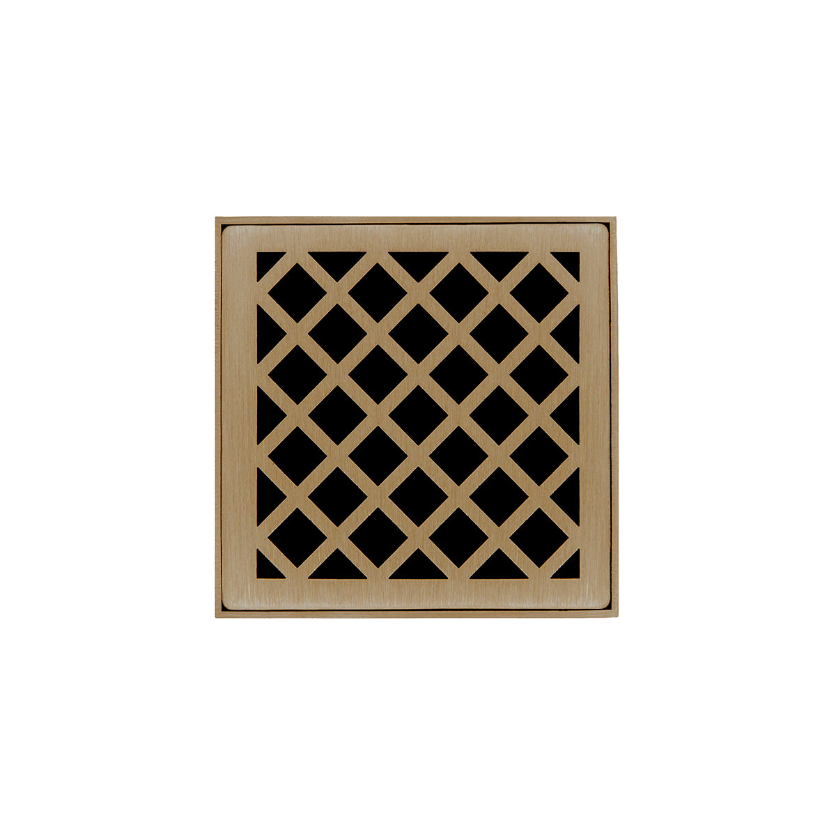 INFINITY DRAIN XDB 4-P SB XD 4 4" x 4" XDB 4 Complete Kit with Criss-Cross Pattern Decorative Plate in Satin Bronze with PVC Bonded Flange Drain Body, 2", 3" and 4" Outlet