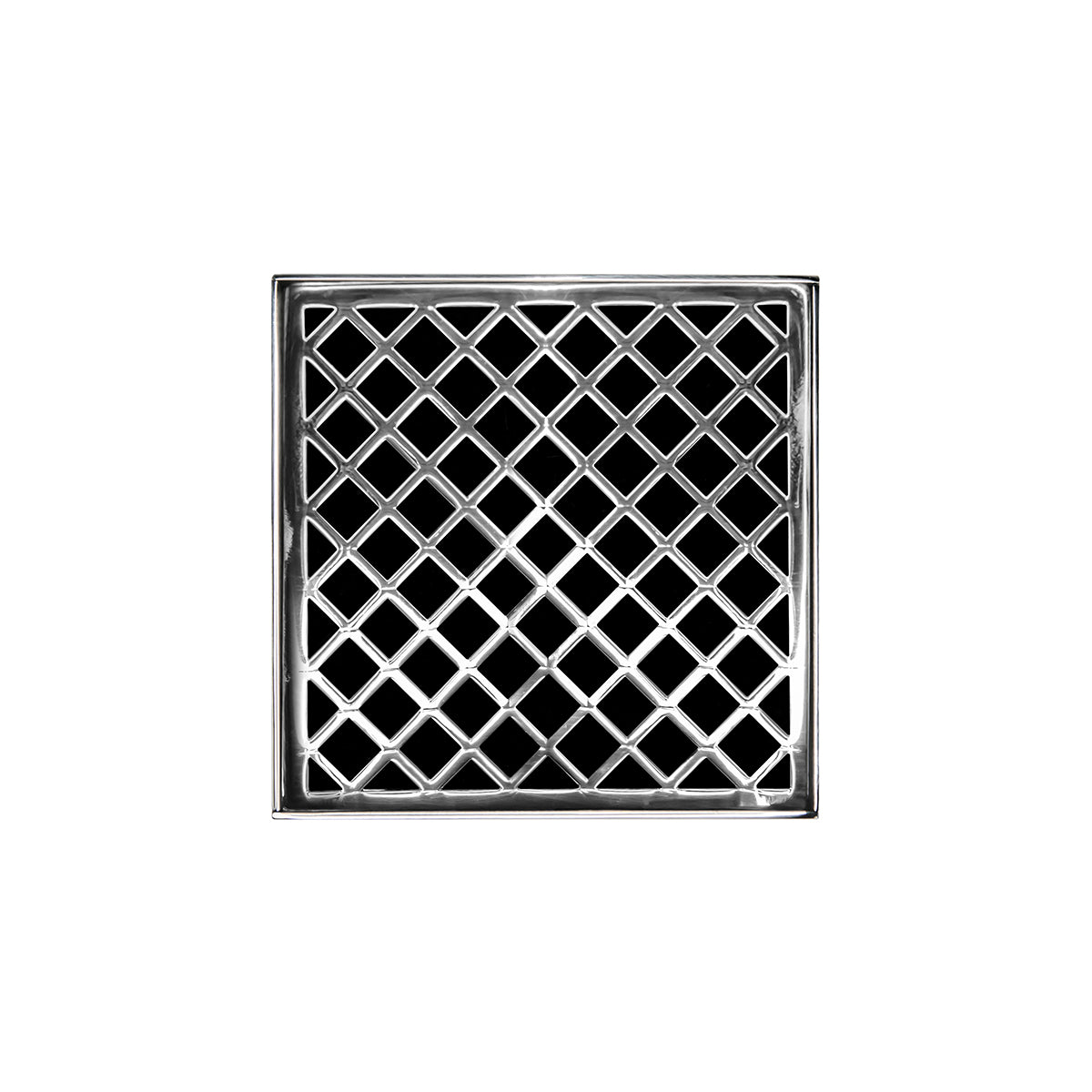 INFINITY DRAIN XDB 5-P PS XD 5 5" x 5" XDB 5 Complete Kit with Criss-Cross Pattern Decorative Plate in Polished Stainless with PVC Bonded Flange Drain Body, 2", 3" and 4" Outlet