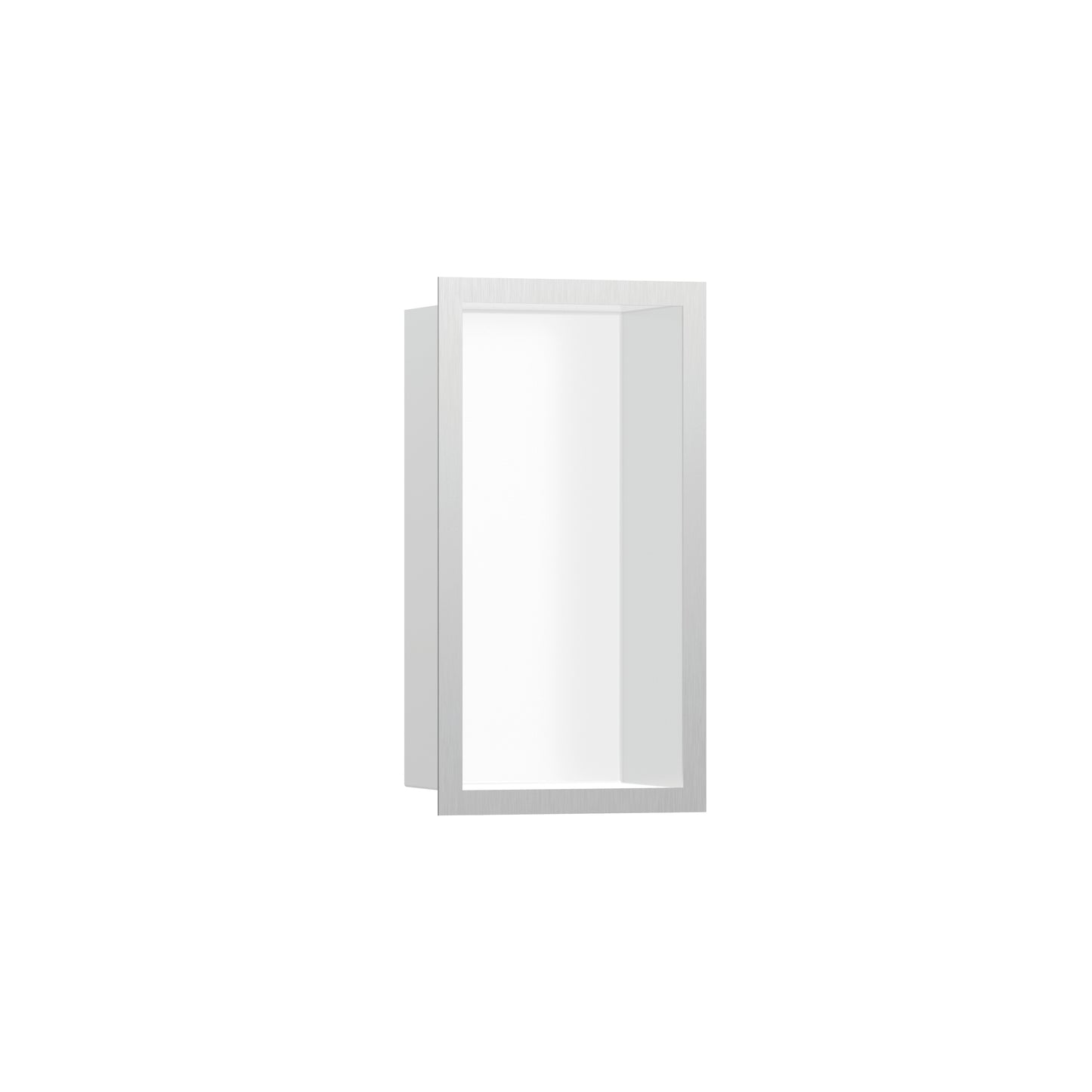 HANSGROHE 56096800 XtraStoris Individual Wall Niche Matte White with Design Frame 12"x 6"x 4" in Brushed Stainless Steel
