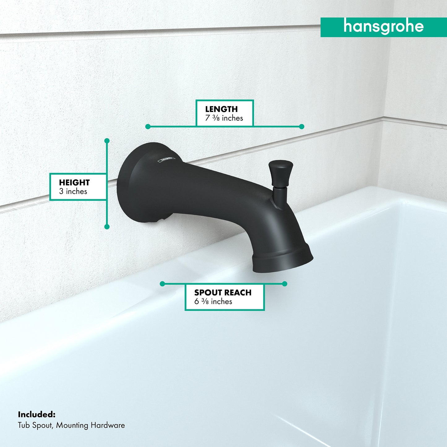 HANSGROHE 04775670 Matte Black Joleena Transitional Tub Spout