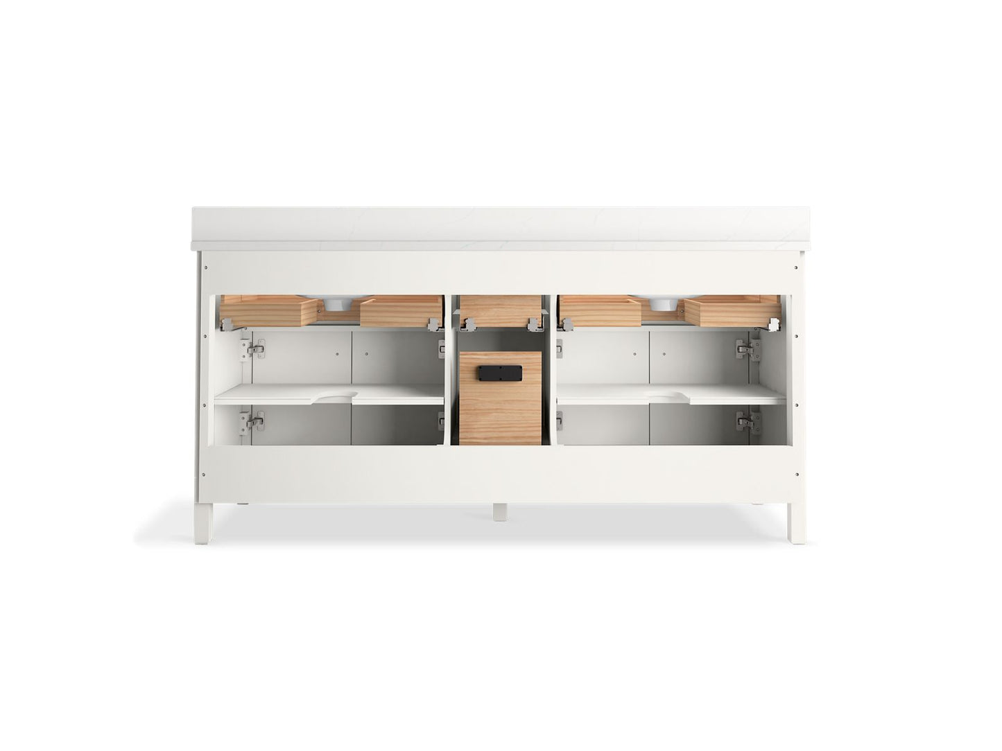 KOHLER K-35023-DAK Malin by Studio McGee 72" bathroom vanity cabinet with sinks and quartz top - Draper Oak