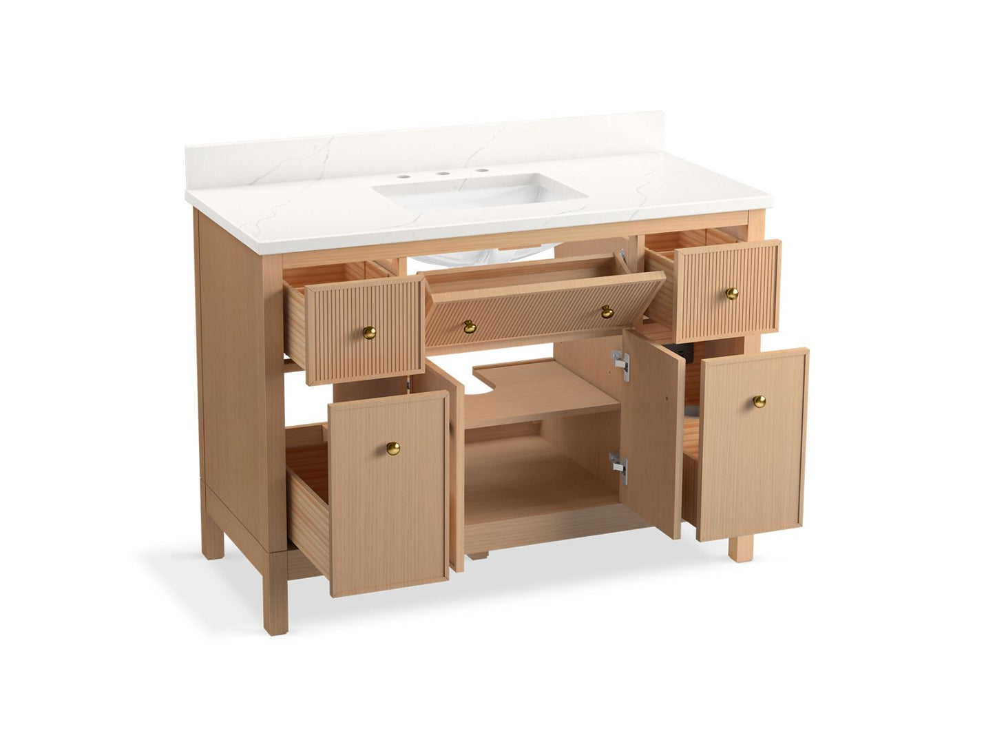 KOHLER Malin by Studio McGee 48" bathroom vanity cabinet with sink and quartz top - White Oak, K-35021-SWK