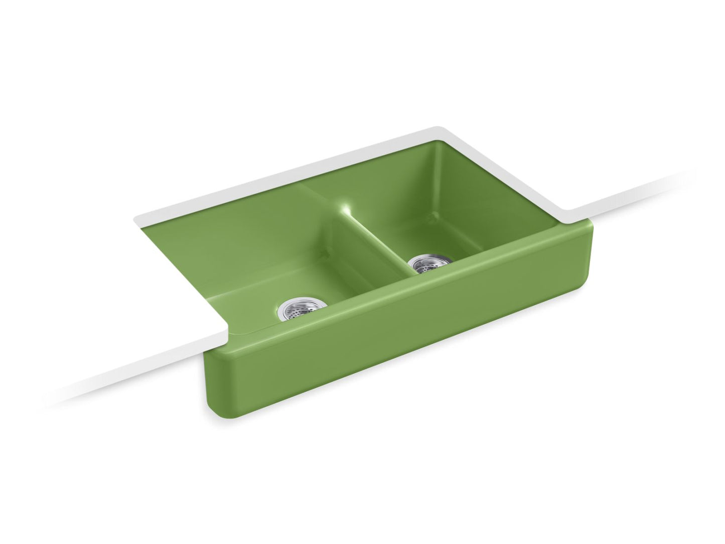KOHLER Whitehaven Smart Divide 35-1/2" undermount double-bowl farmhouse kitchen sink with short apron - Fresh Green, K-6426-34