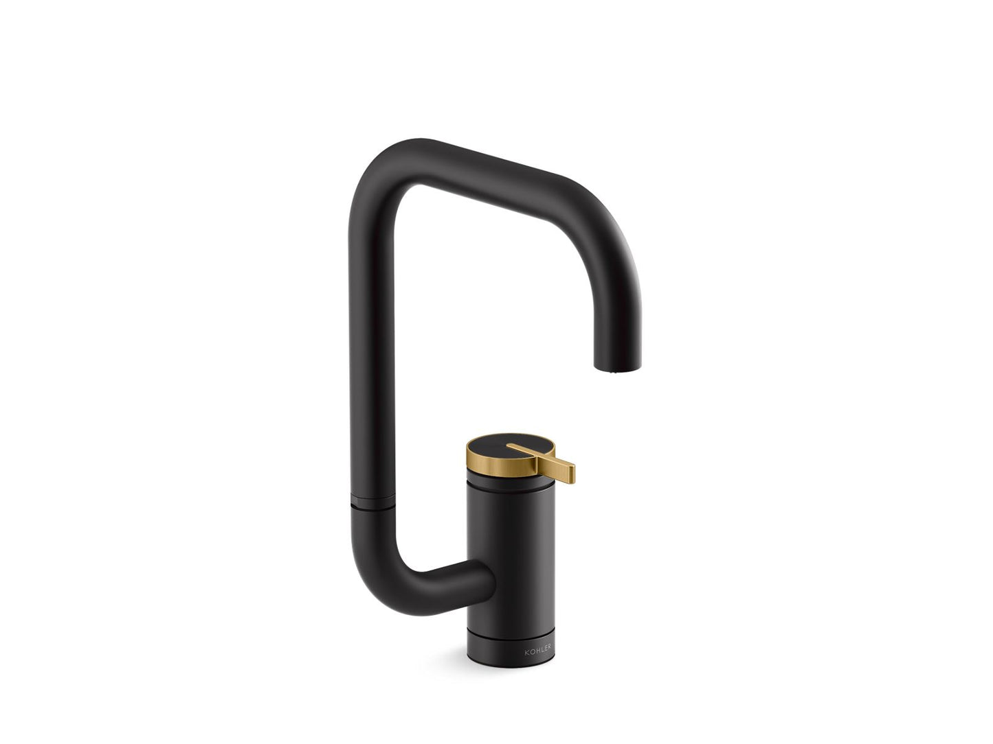 KOHLER K-28290-BMB Components Single-Handle Bar Sink Faucet With Two-Function Extended-Reach Spout - Matte Black with Moderne Brass