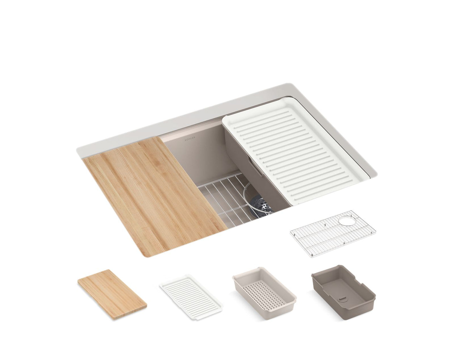 KOHLER K-33713-PC-CM3 Billings 27 in. Undermount Single-Bowl Workstation Kitchen Sink In Matte Taupe