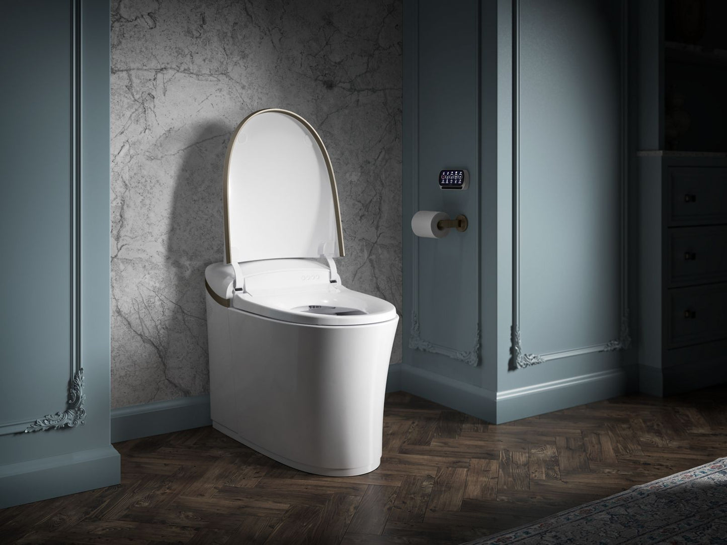 KOHLER K-77795-0BN Eir One-Piece Elongated Smart Toilet Dual-Flush In White Brushed Nickel