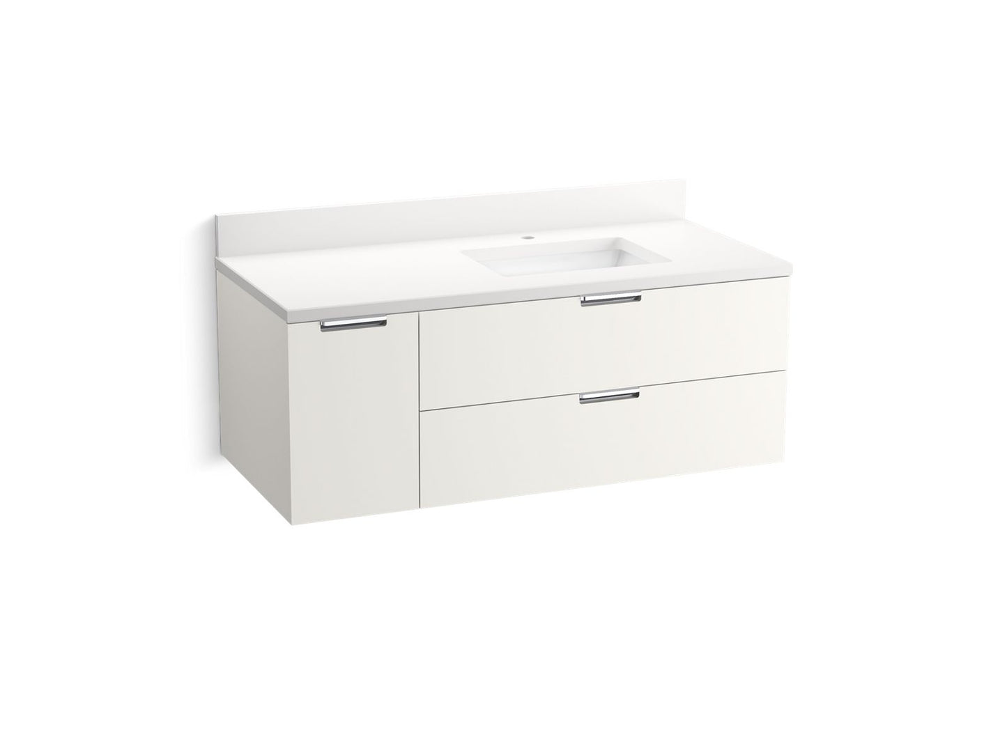 KOHLER K-34656-0 48" wall-hung bathroom vanity cabinet with sink and quartz top - White