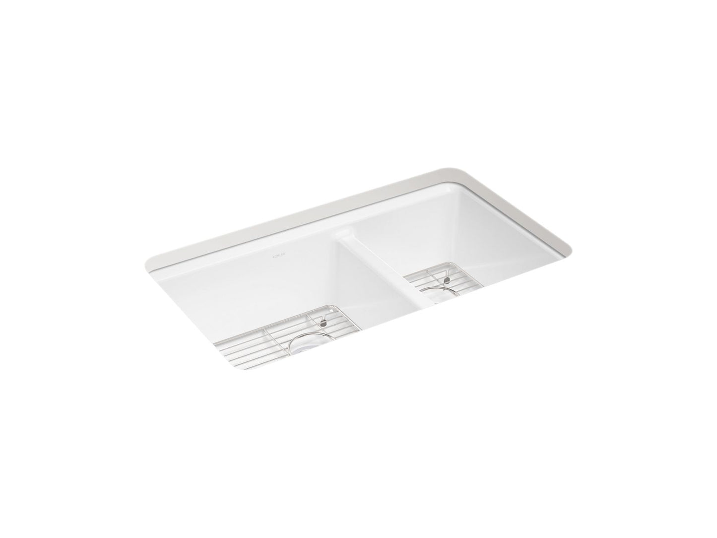 KOHLER K-8669-5UA1-0 Riverby 33" Undermount Double-Bowl Kitchen Sink - White
