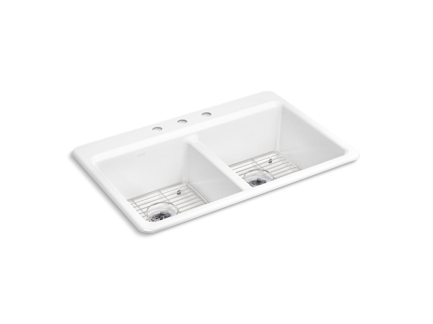 KOHLER K-8679-3A1-0 Riverby 33" Top-Mount Double-Bowl Kitchen Sink - White