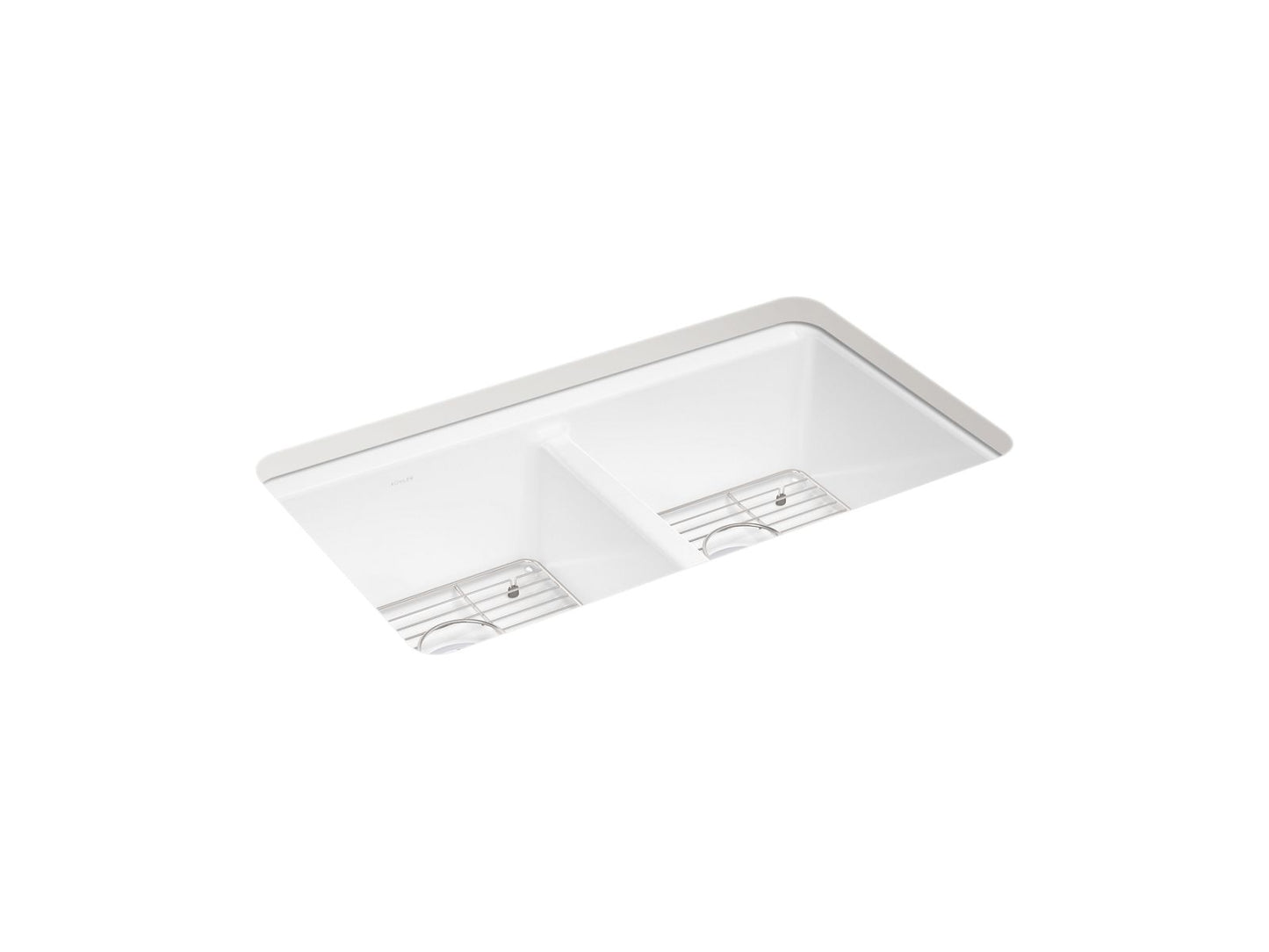 KOHLER K-8679-5UA1-0 Riverby 33" Undermount Double-Bowl Kitchen Sink - White