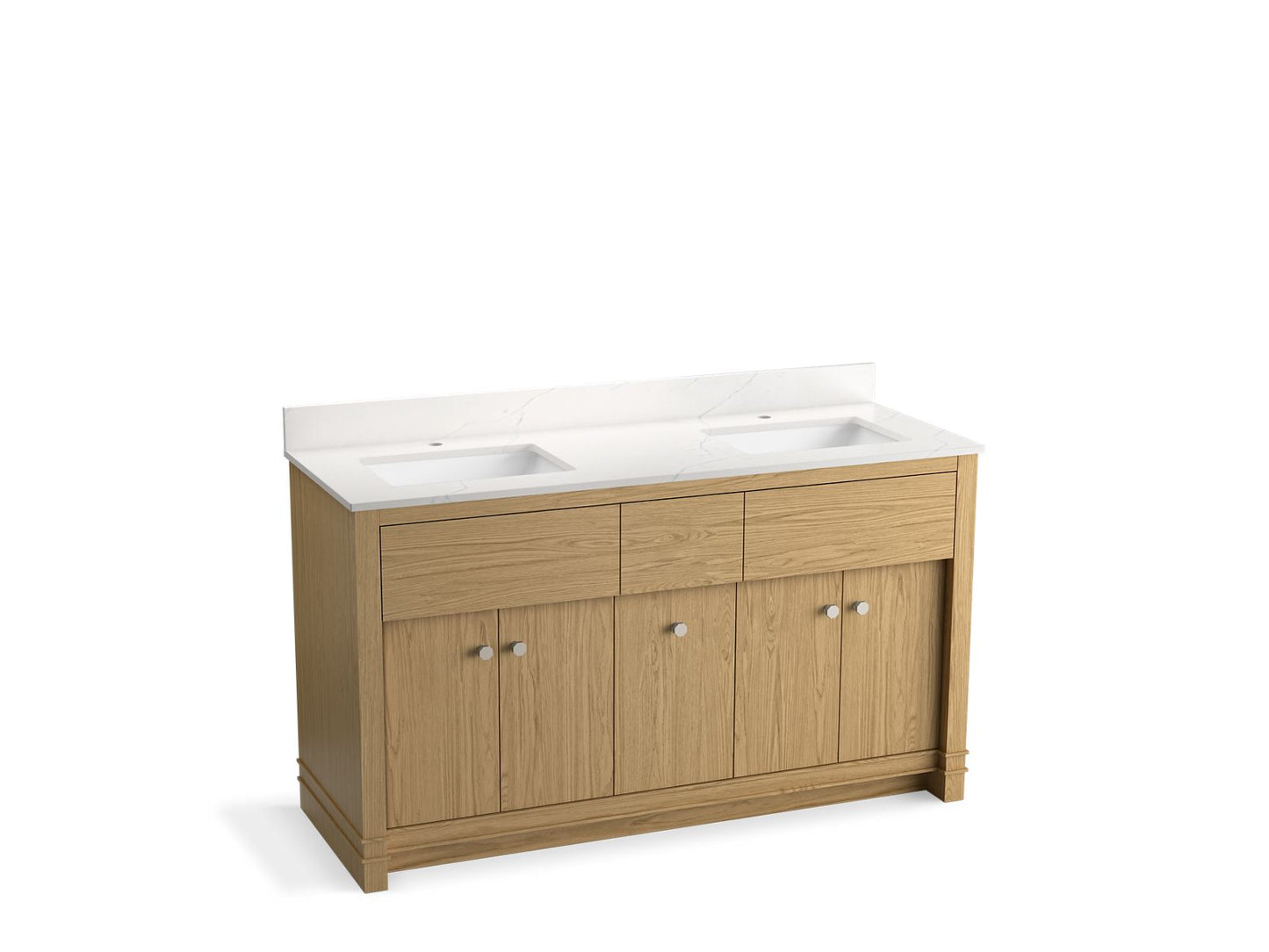 KOHLER K-33293-WEK 60" bathroom vanity cabinet with sinks and quartz top - Light Oak