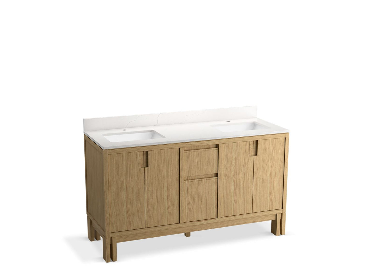 KOHLER K-32840-WEK 60" bathroom vanity cabinet with sinks and quartz top - Light Oak