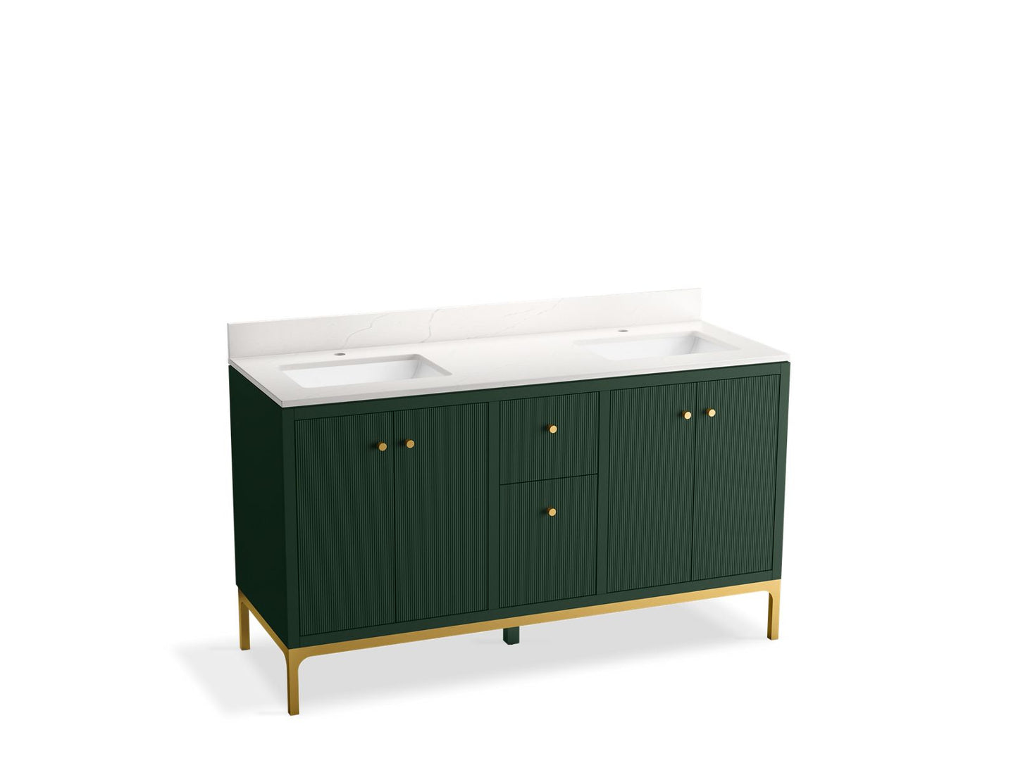 KOHLER K-32835-EMG 60" bathroom vanity cabinet with sinks and quartz top - Emerald Green