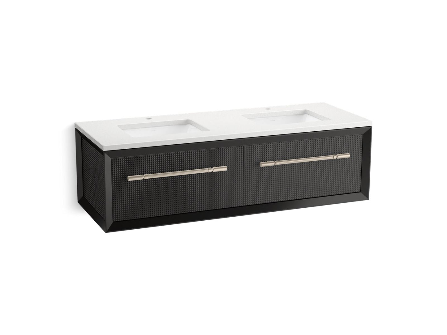 KOHLER K-CM33563-BD11-GWN 60" wall-hung bathroom vanity cabinet with sinks and quartz top - Gloss Black