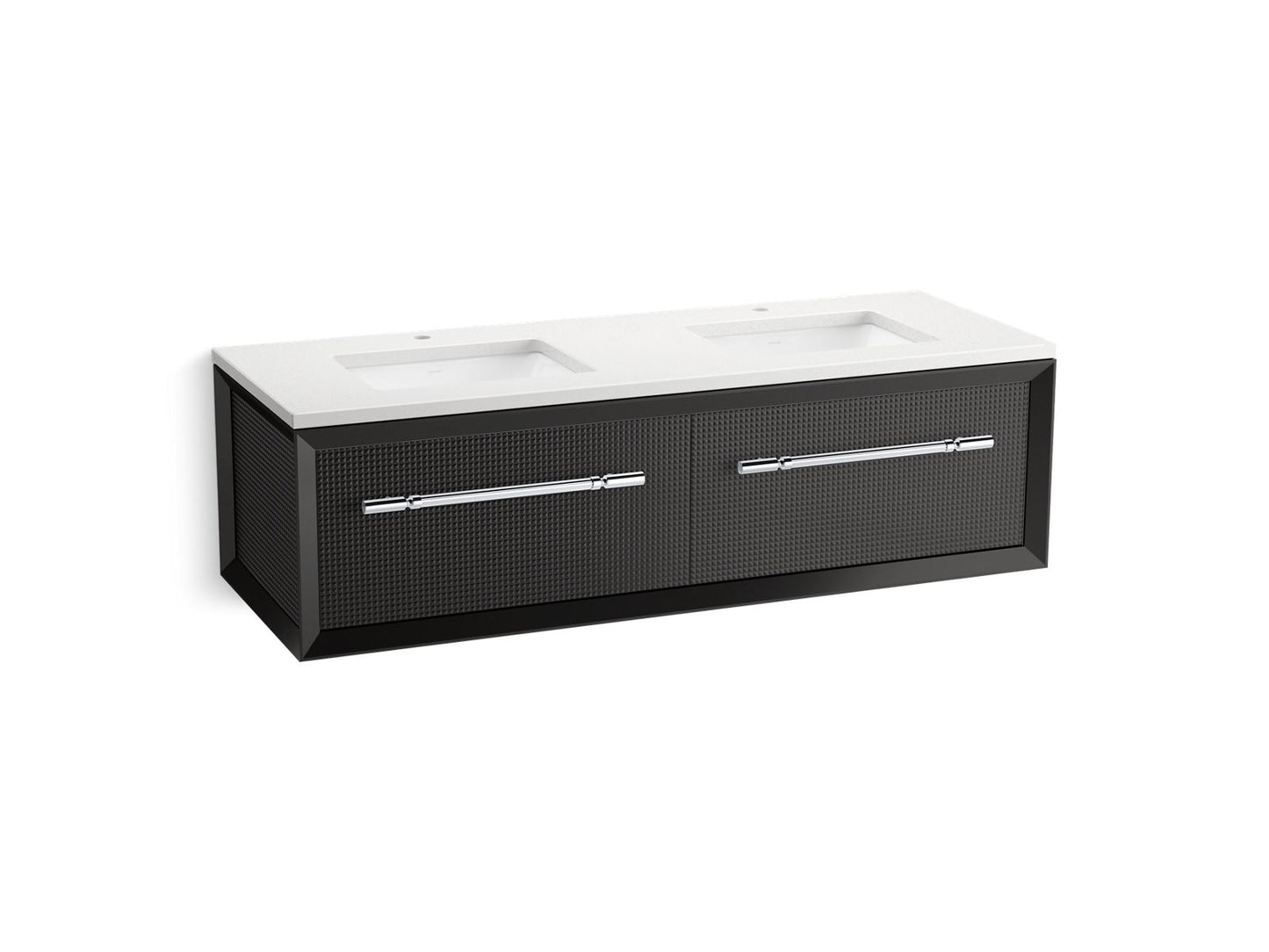 KOHLER K-CM33563-BD11-GWC 60" wall-hung bathroom vanity cabinet with sinks and quartz top - Gloss Black