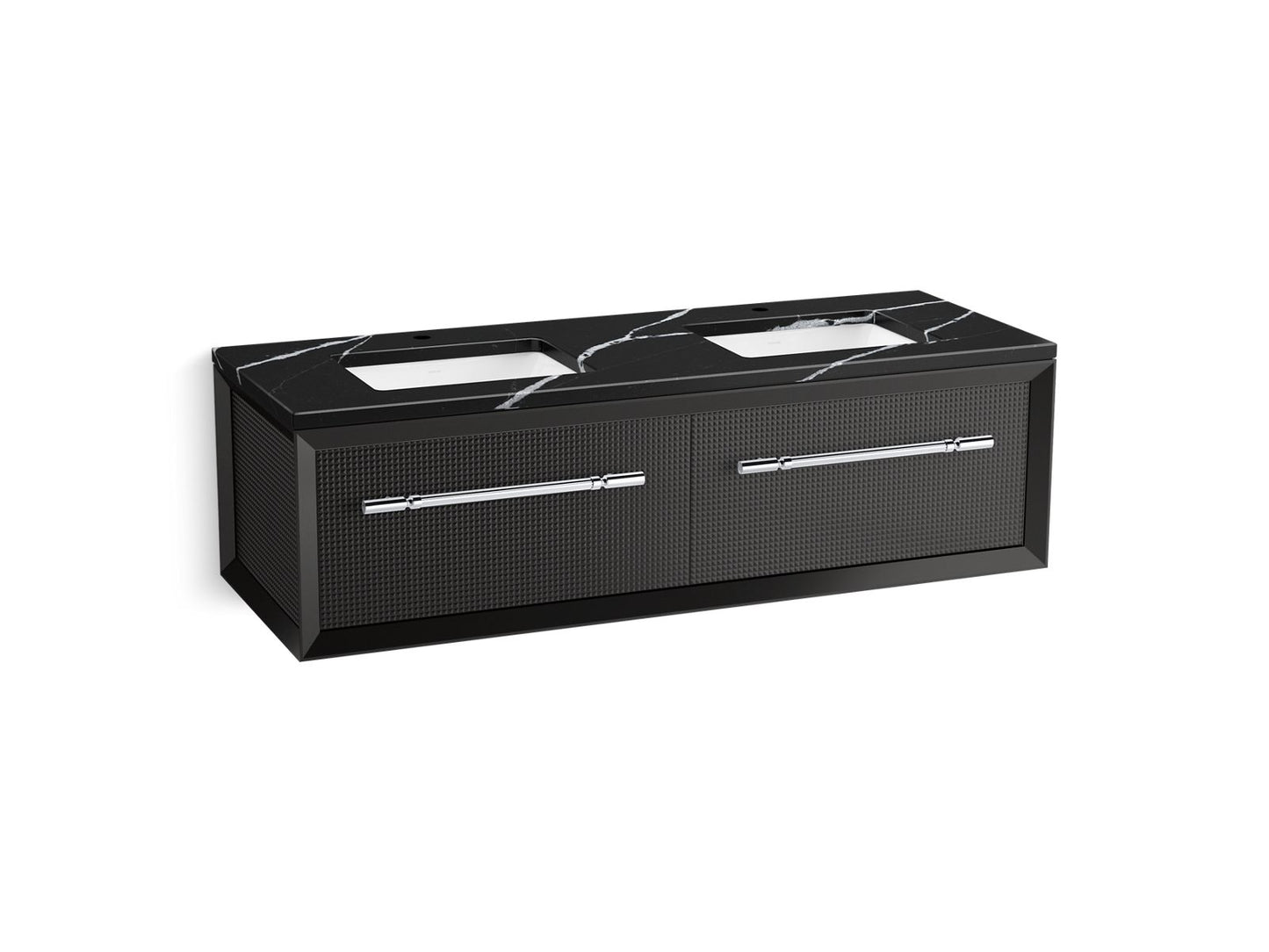 KOHLER K-CM33563-BD11-GEC 60" wall-hung bathroom vanity cabinet with sinks and quartz top - Gloss Black