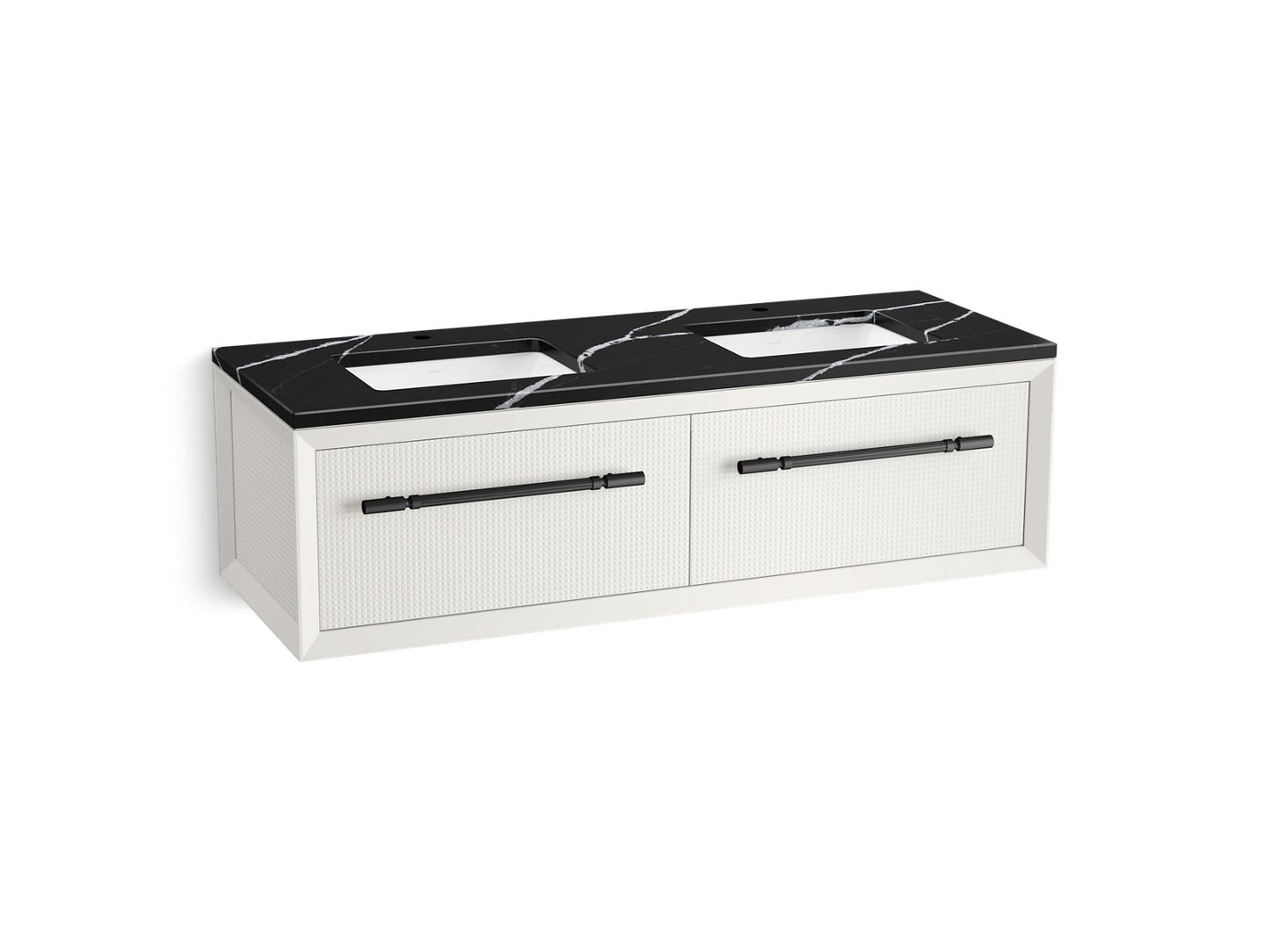 KOHLER K-CM33563-BD11-0EL 60" wall-hung bathroom vanity cabinet with sinks and quartz top - White