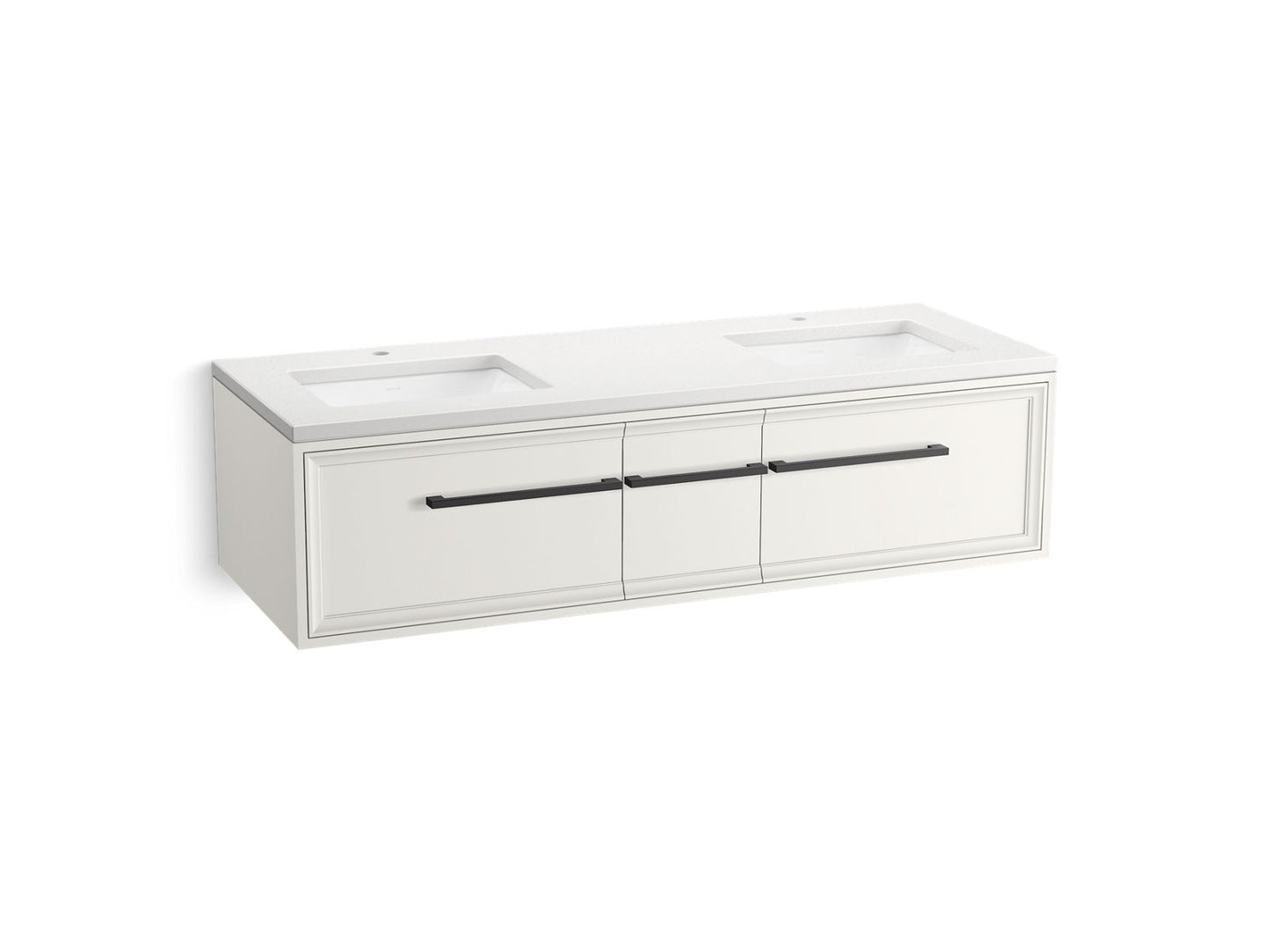 KOHLER K-CM33567-BD23-AWL 60" wall-hung bathroom vanity cabinet with sinks and quartz top - Linen White