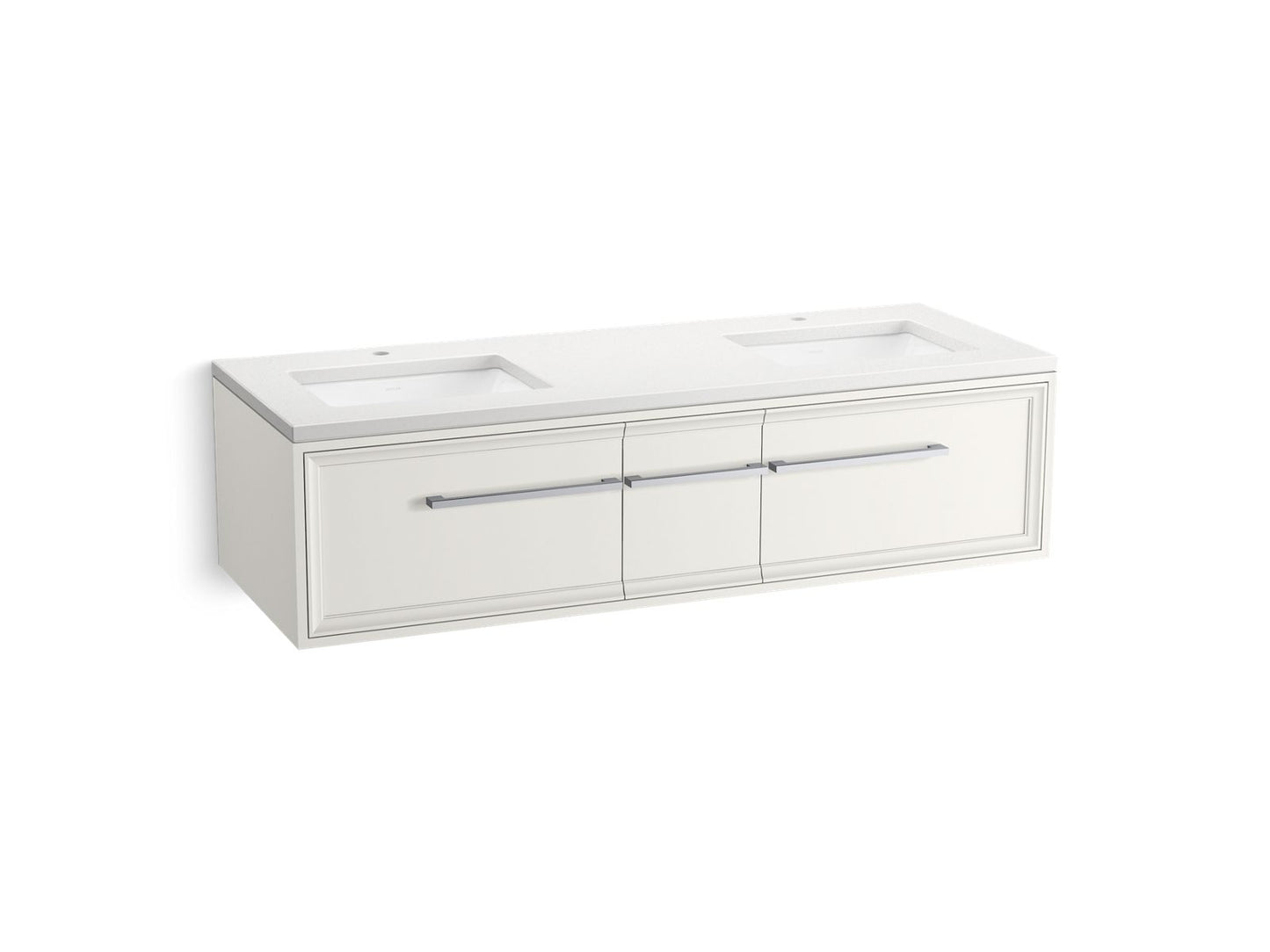 KOHLER K-CM33567-BD23-AWC 60" wall-hung bathroom vanity cabinet with sinks and quartz top - Linen White
