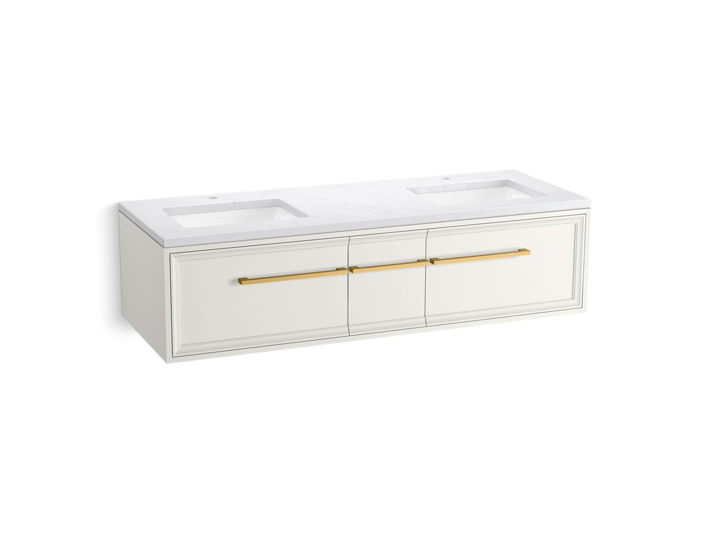 KOHLER K-CM33567-BD23-ATB 60" wall-hung bathroom vanity cabinet with sinks and quartz top - Linen White