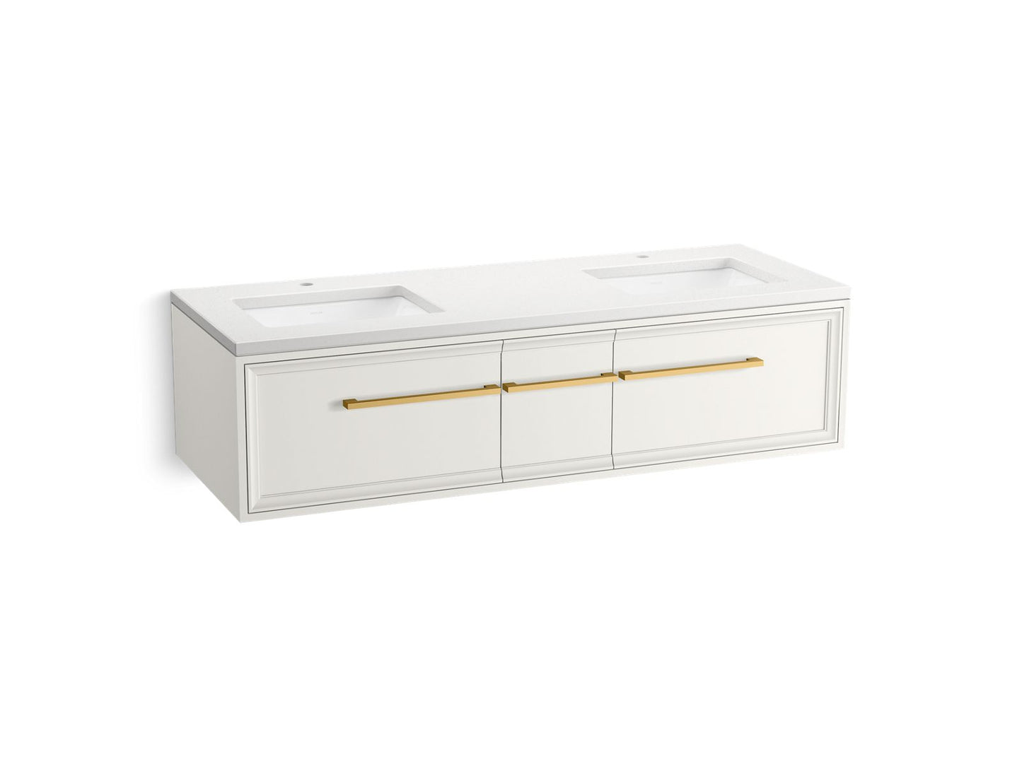 KOHLER K-CM33567-BD23-AWB 60" wall-hung bathroom vanity cabinet with sinks and quartz top - Linen White