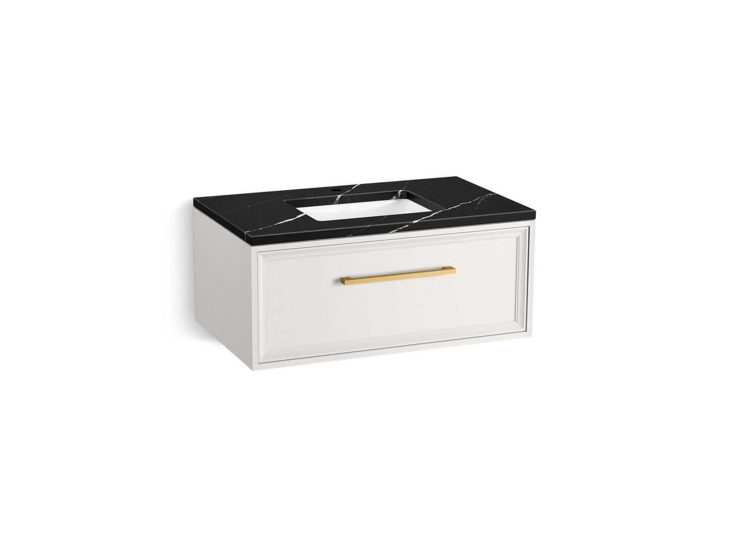 KOHLER K-CM33566-BD22-AEB 36" wall-hung bathroom vanity cabinet with sink and quartz top - Linen White