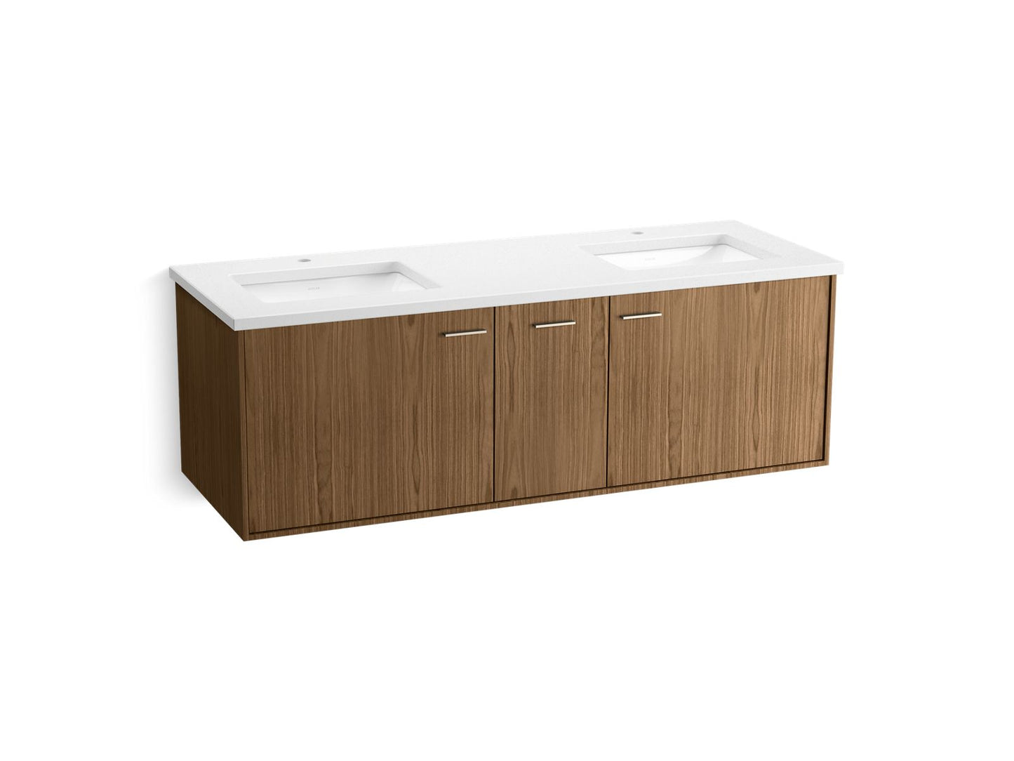 KOHLER K-CM99548-BD16-MW2 60" wall-hung bathroom vanity cabinet with sinks and quartz top - Walnut Flax