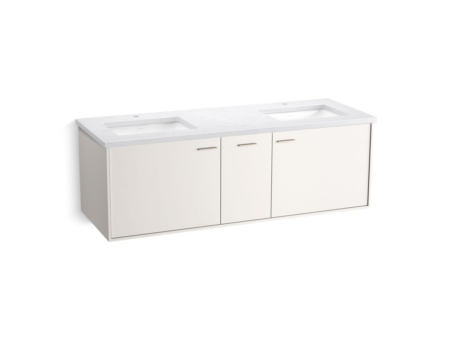 KOHLER K-CM99548-BD16-AT2 60" wall-hung bathroom vanity cabinet with sinks and quartz top - Linen White