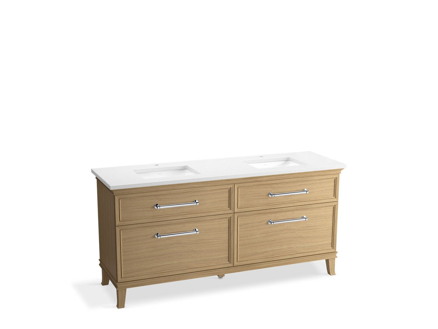 KOHLER K-CM29482-BD6-KWC 72" bathroom vanity cabinet with sinks and quartz top - Light Oak