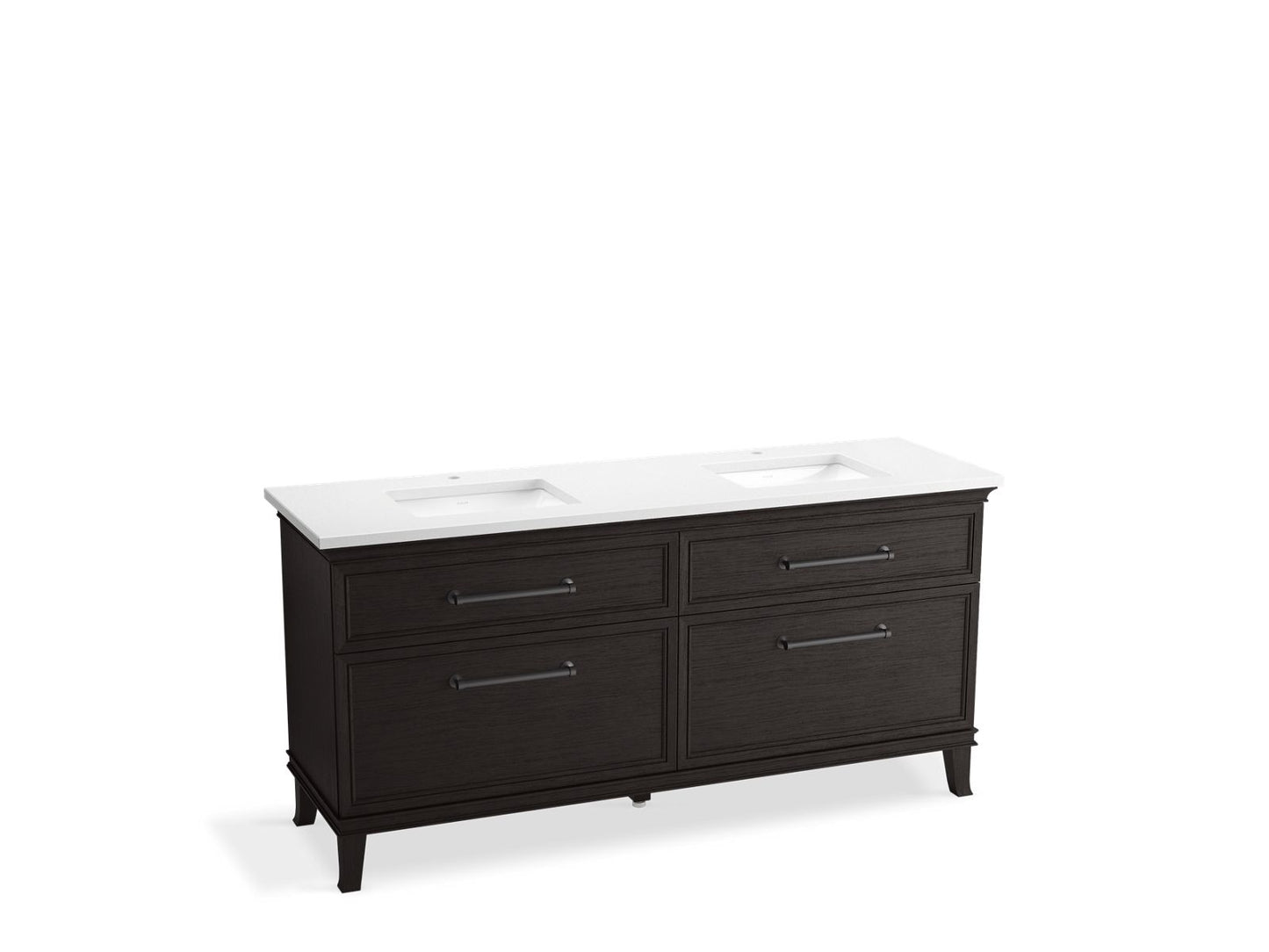 KOHLER K-CM29482-BD6-BWL 72" bathroom vanity cabinet with sinks and quartz top - Carbon Oak