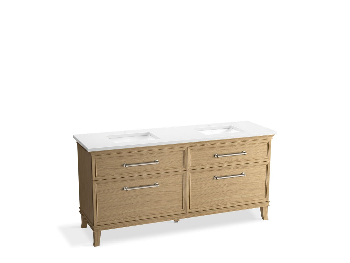 KOHLER K-CM29482-BD6-KWN 72" bathroom vanity cabinet with sinks and quartz top - Light Oak