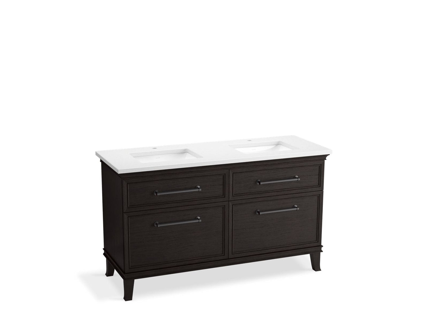 KOHLER K-CM33560-BD5-BWL 60" bathroom vanity cabinet with sinks and quartz top - Carbon Oak